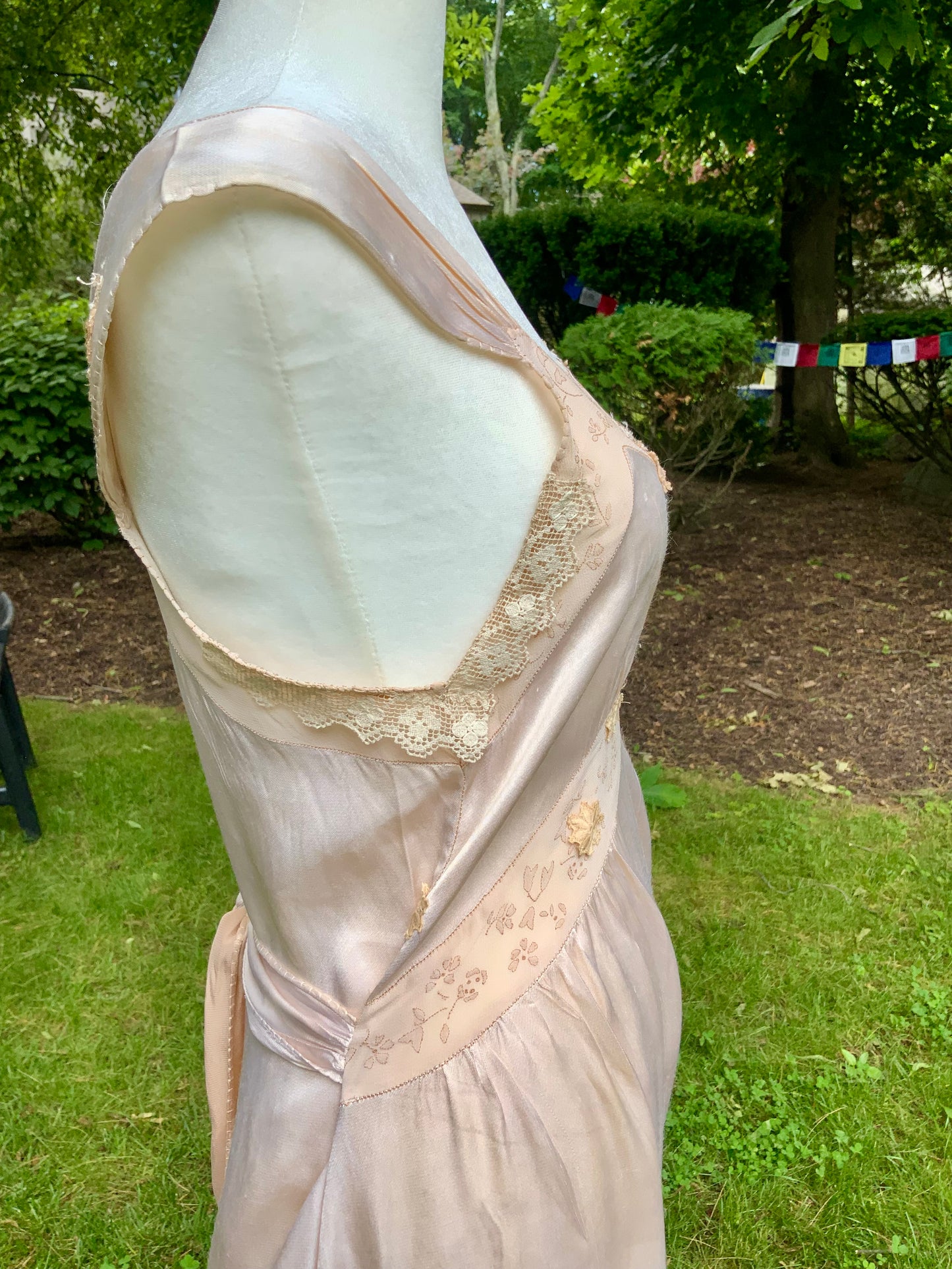 1930s Silk Chiffon Hostess Gown | Blush Pink Boudoir Dress | Restored Antique Lingerie.Tea Dyed-30D
