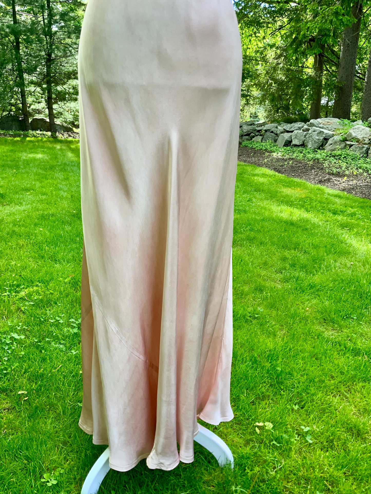 One of a Kind Hand Dyed 1930s Silk Satin Gown | Peach Nude Antique Slip Dress-30CE