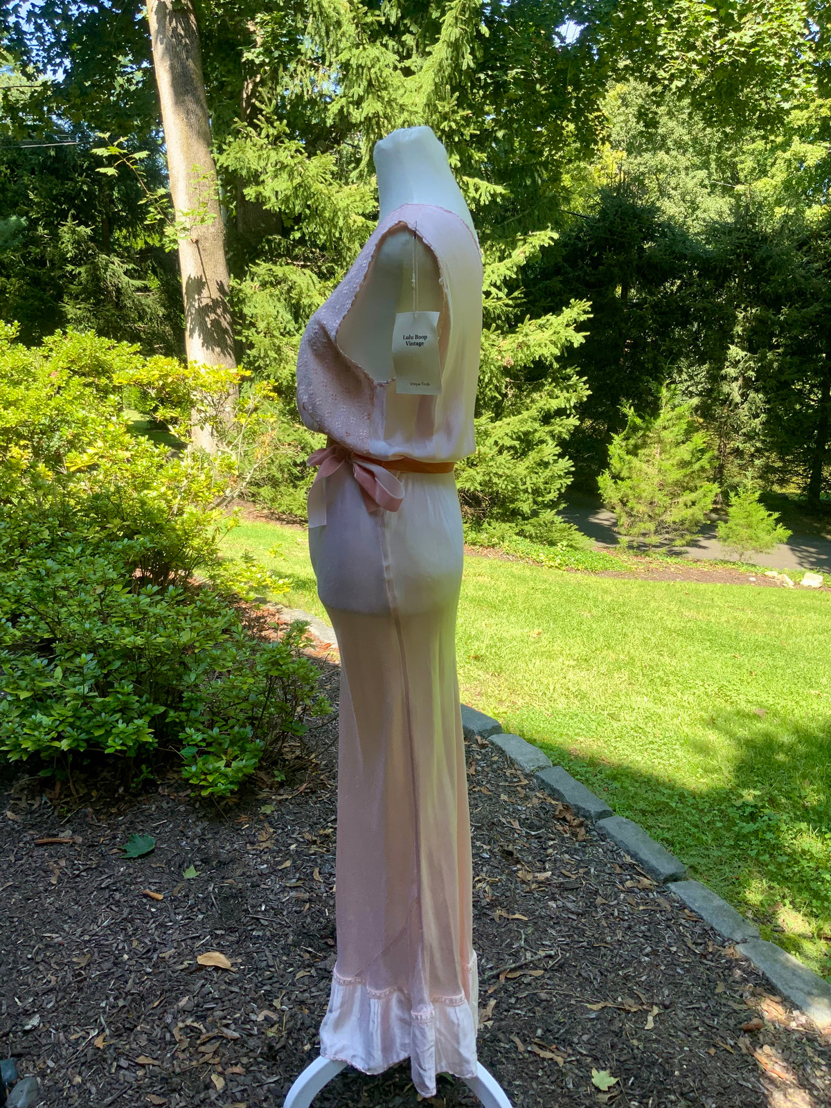 1930s Blush Pink Satin Nightgown with Sheer Embroidered Bodice.30CK