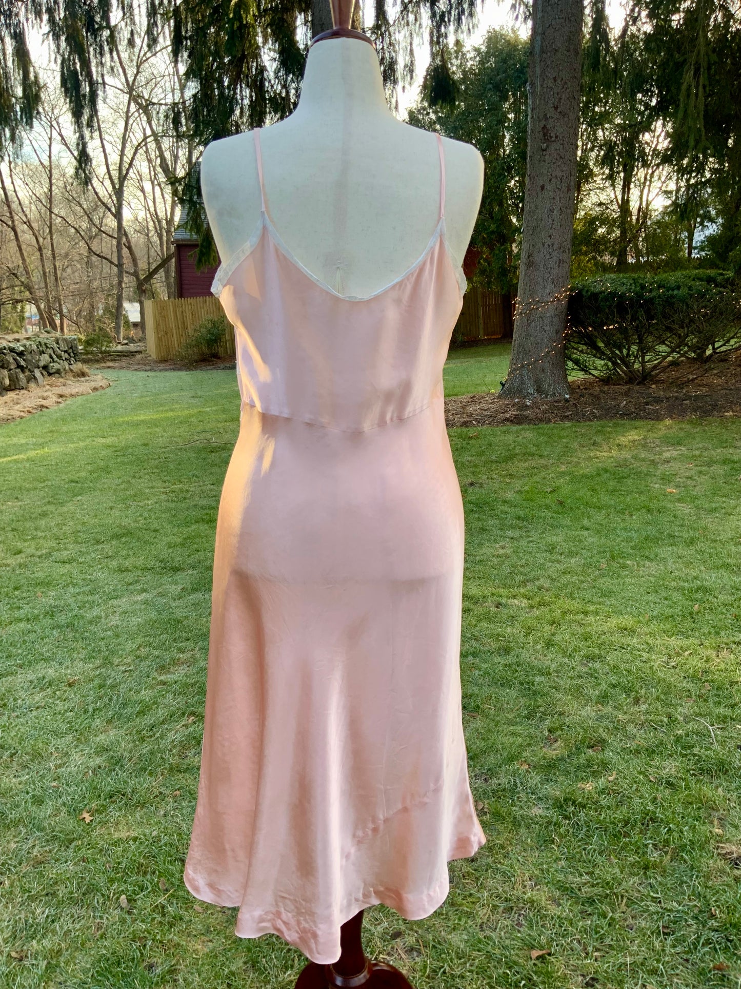 1930s Blush Satin & Chiffon Slip Dress – Floral Embroidery & Lace Panels - 30BA