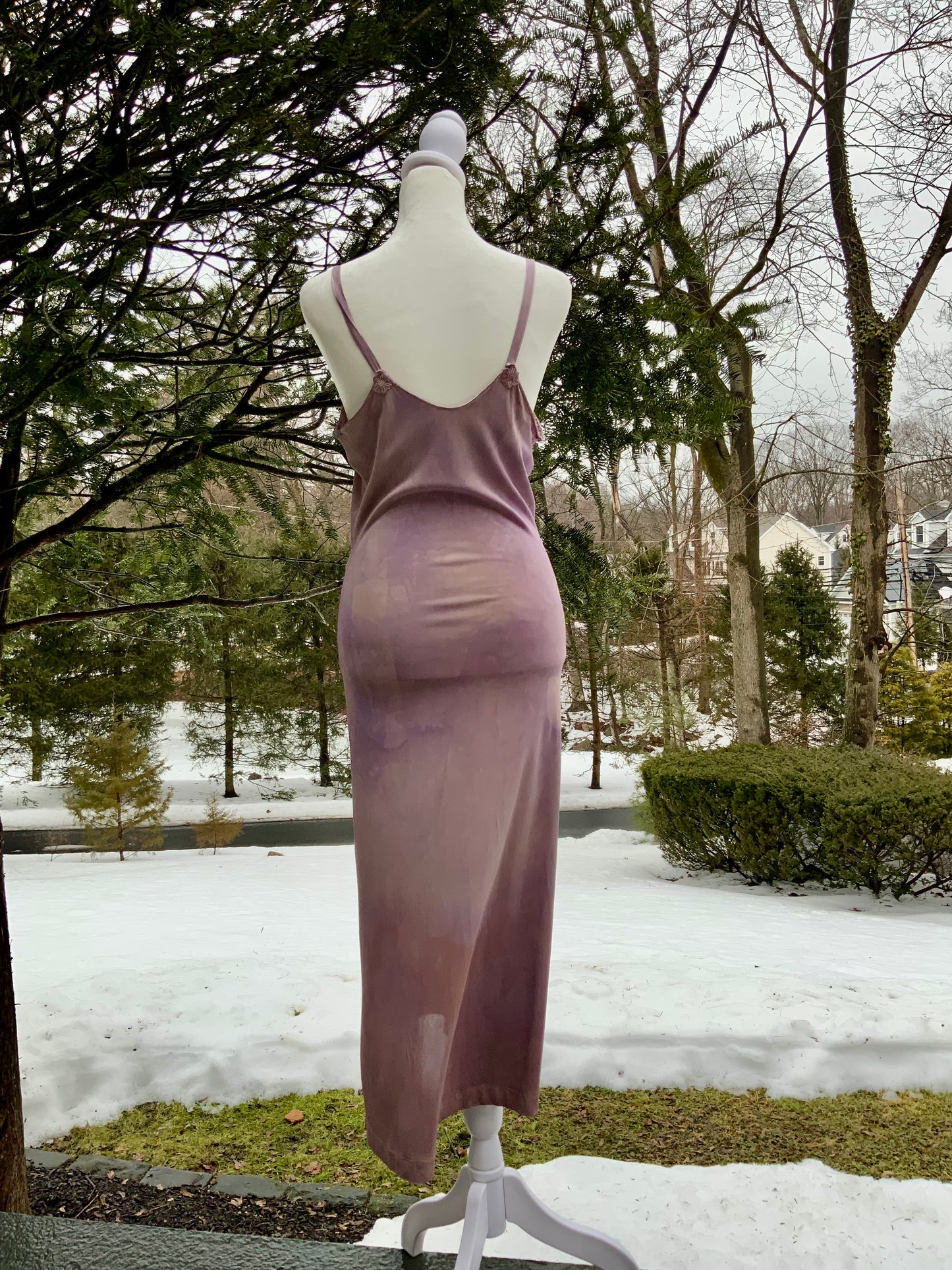 1990s Hand-Dyed Lilac Stretch Slip Dress • Lace Bust Vintage Boudoir Dress-90F