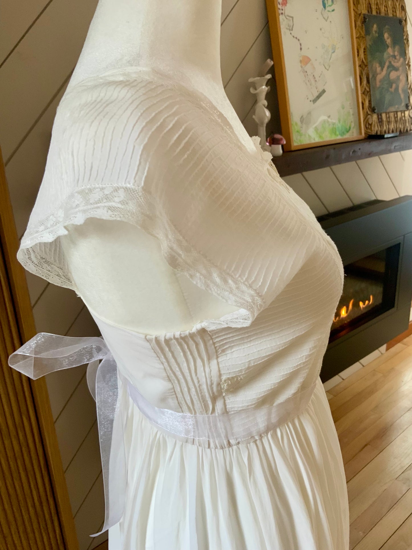 1930s Chiffon Lingerie Dress — Antique Ivory Embroidered Boudoir Gown with Butterfly Motif-30BE