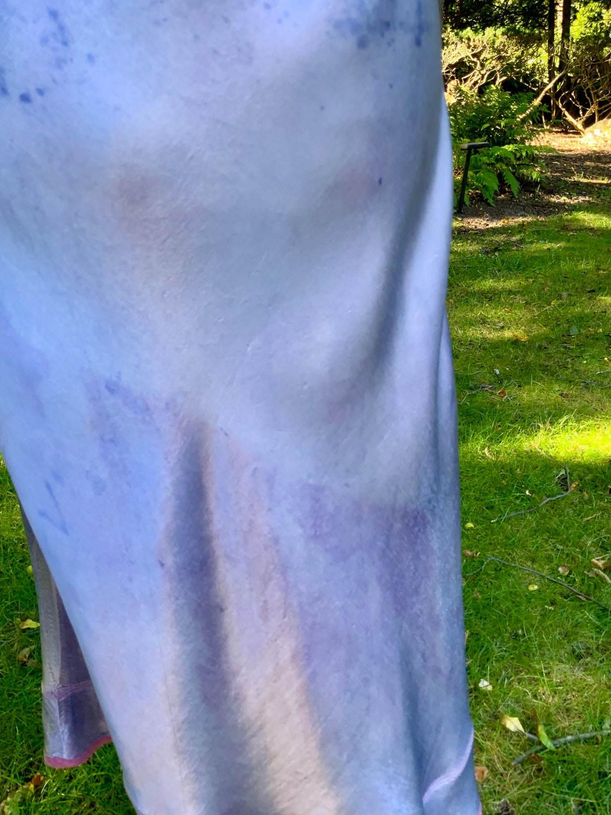 1930s/40s  Hand-Dyed Lilac Satin Slip Dress with Floral Embroidery.40BV