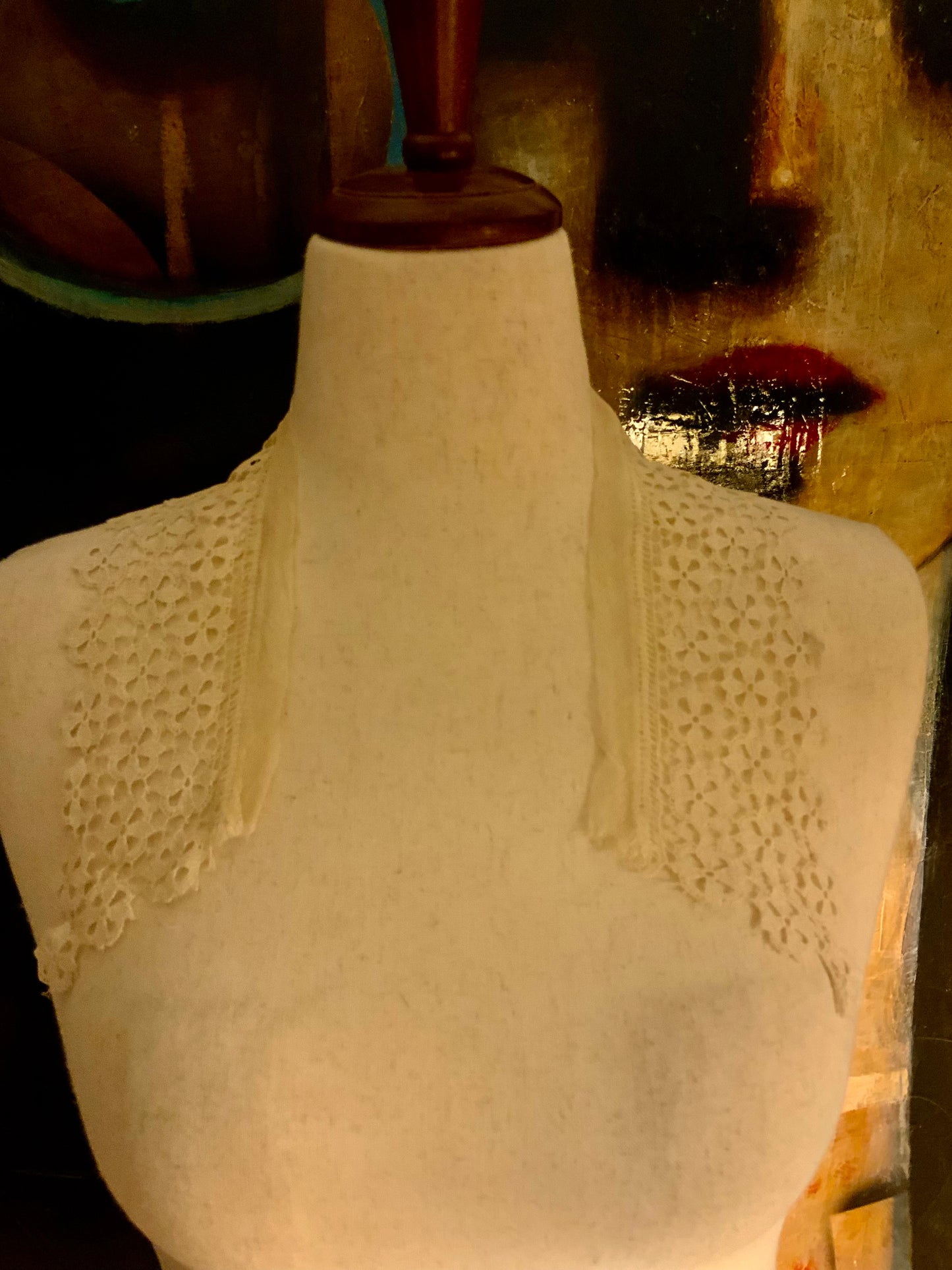 Antique lace collar or trim with delicate floral pattern, ideal for styling, layering, or textile restoration projects.