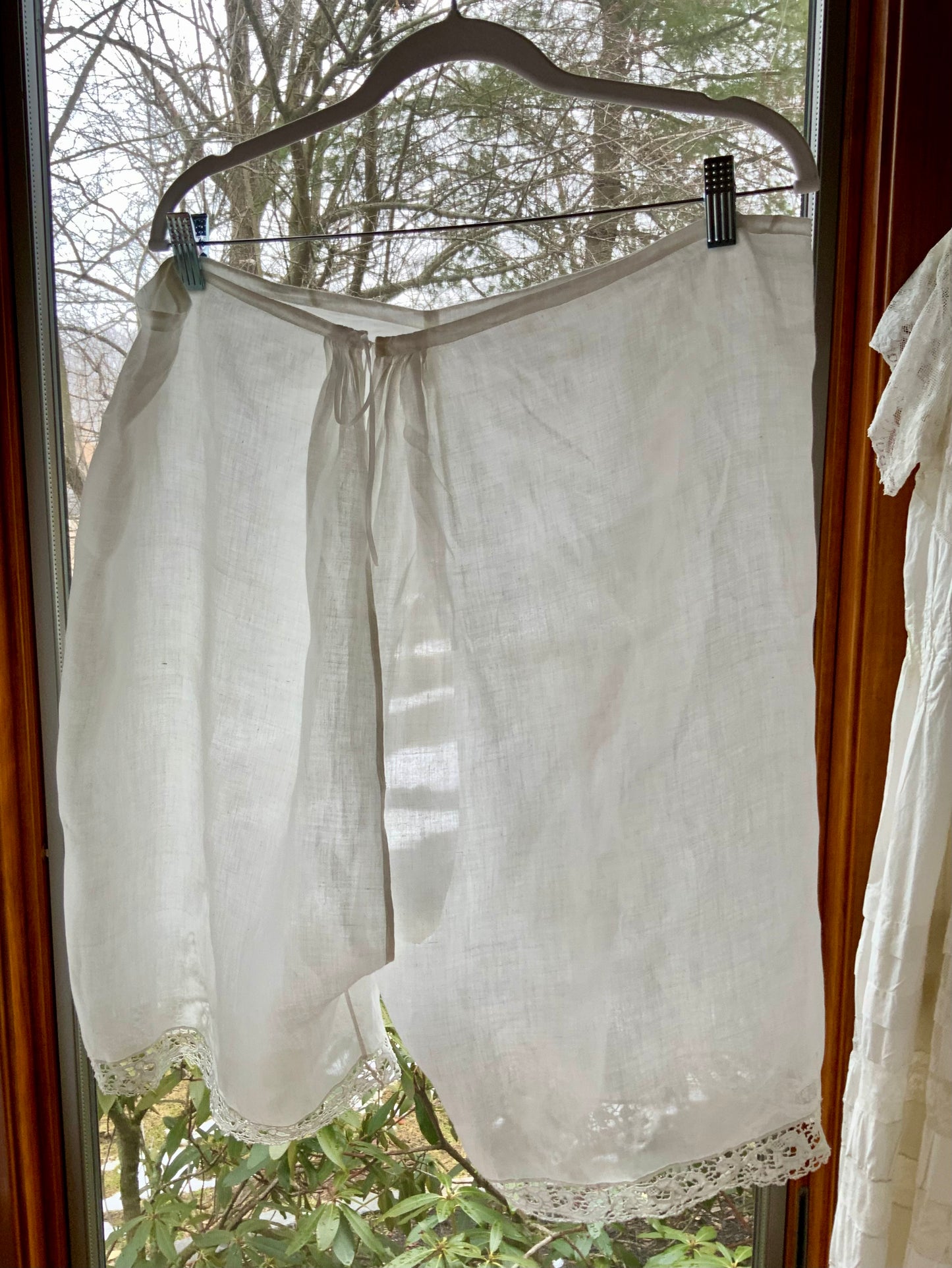 Antique Edwardian Split Bloomers with Hand Embroidered Birds & Monogram – Lace Trim Cotton Batiste Drawers c.1905–1915