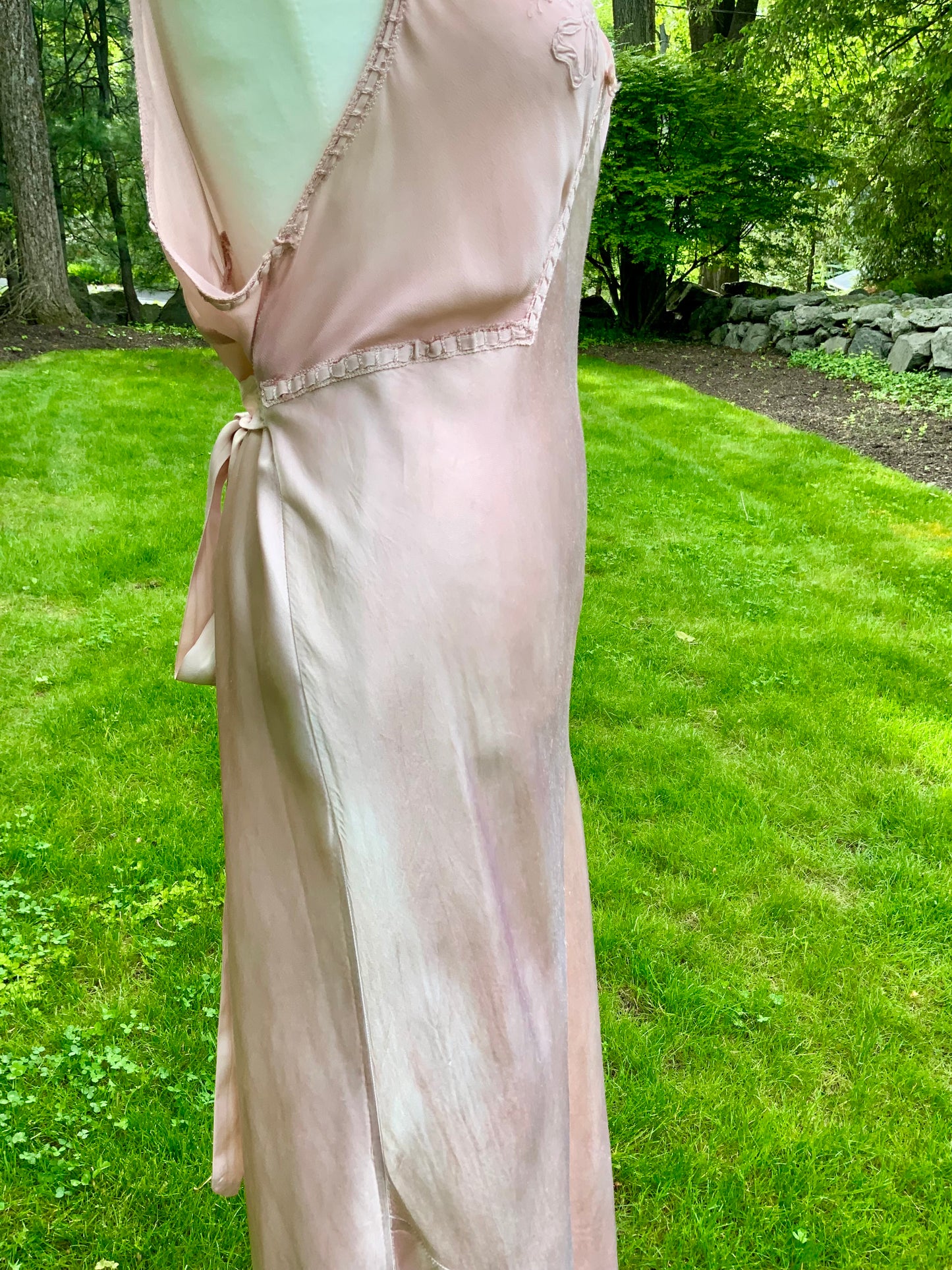 One of a Kind Hand Dyed 1930s Silk Satin Gown | Peach Nude Antique Slip Dress-30CE