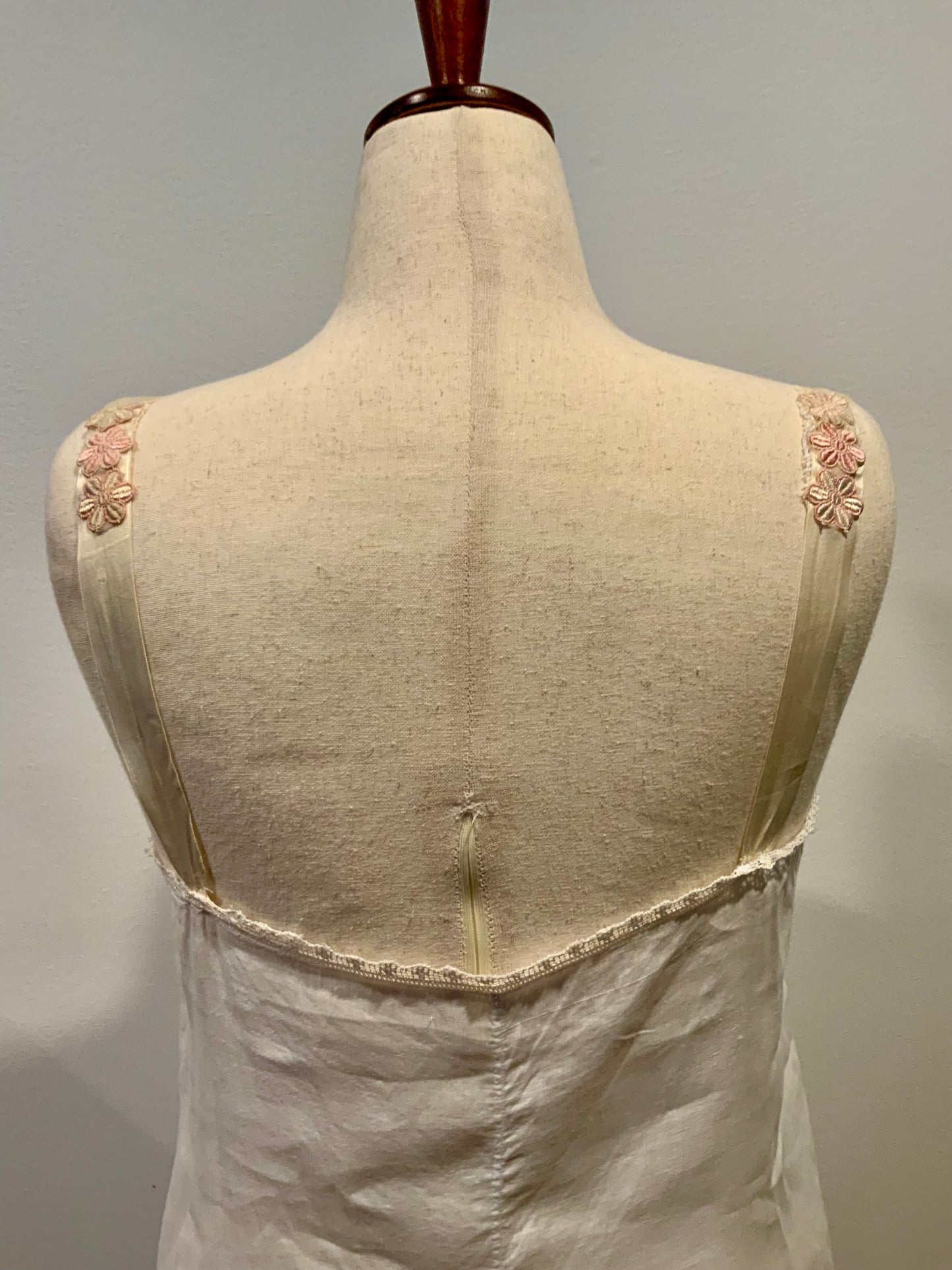 Antique Slip Dress - Filet Lace - Embroidered Initials E C - 1920 - 20C