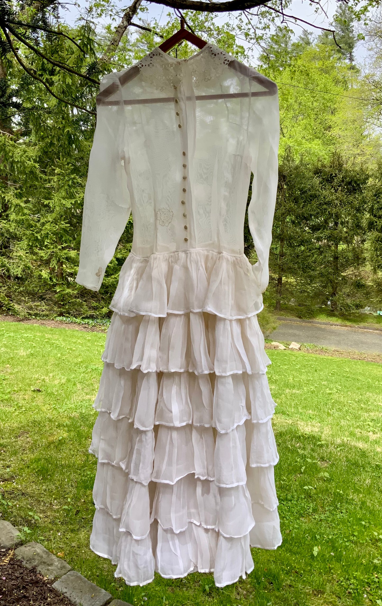 Antique Edwardian Sheer Lace Dress | Tiered Ruffle Bridal Gown | Hand Restored-ED82