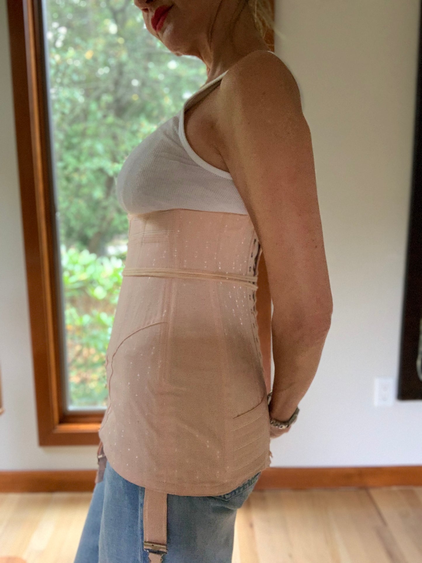 Rare 1920s Rengo Crown Corset Co. Corset Girdle | Pink Cotton & Rayon with Lace Back | Excellent Condition - 20AO