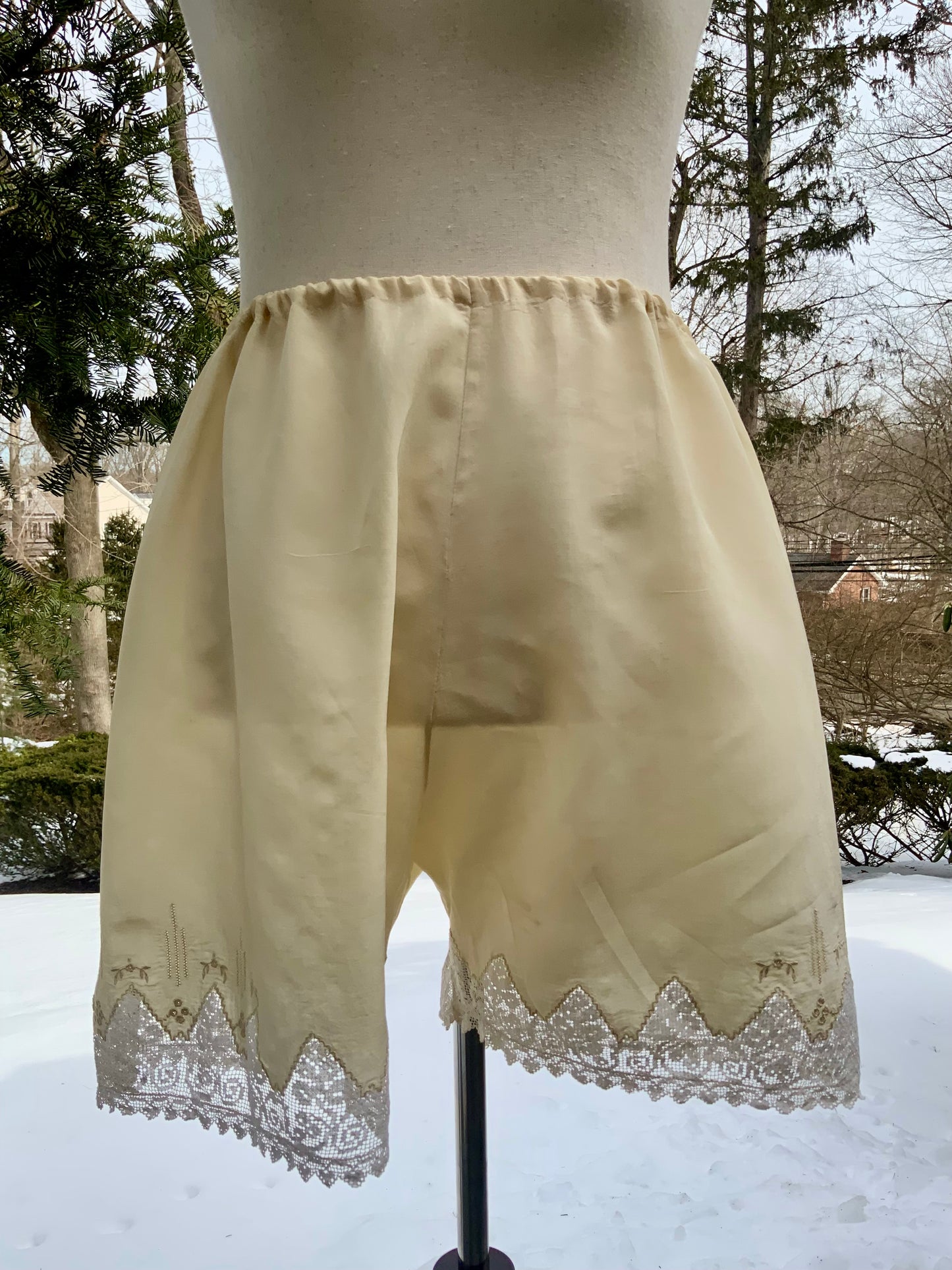 Edwardian Pure Silk Lingerie Drawers with Filet Lace | Antique Tap Pants |ED58