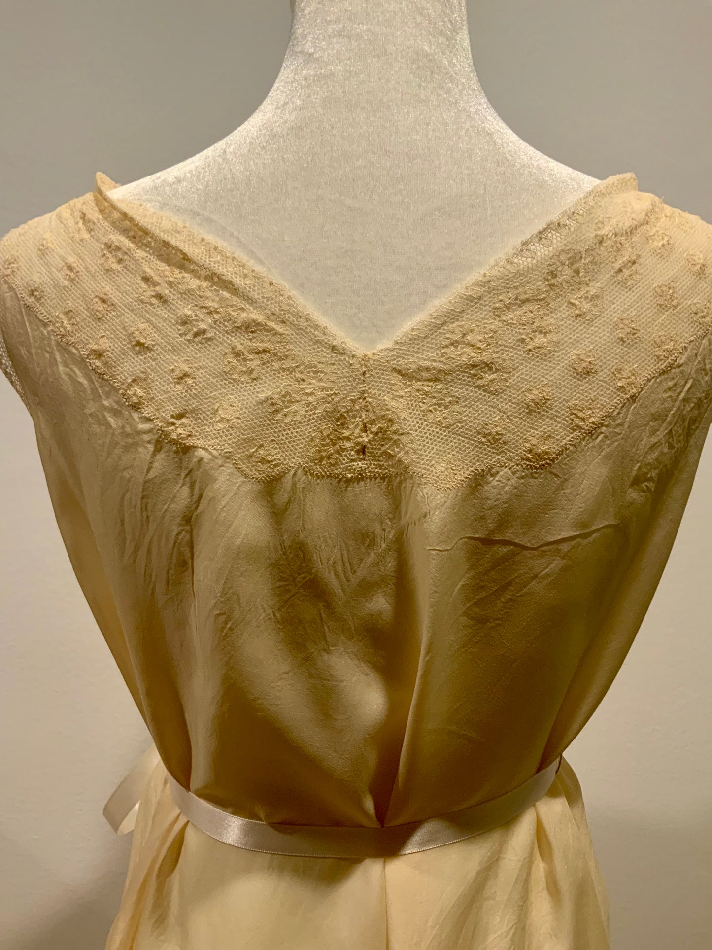 1920s–30s Pure Silk Lace Bias Cut Bridal Nightgown | Antique Monogrammed Trousseau Dress-20AV