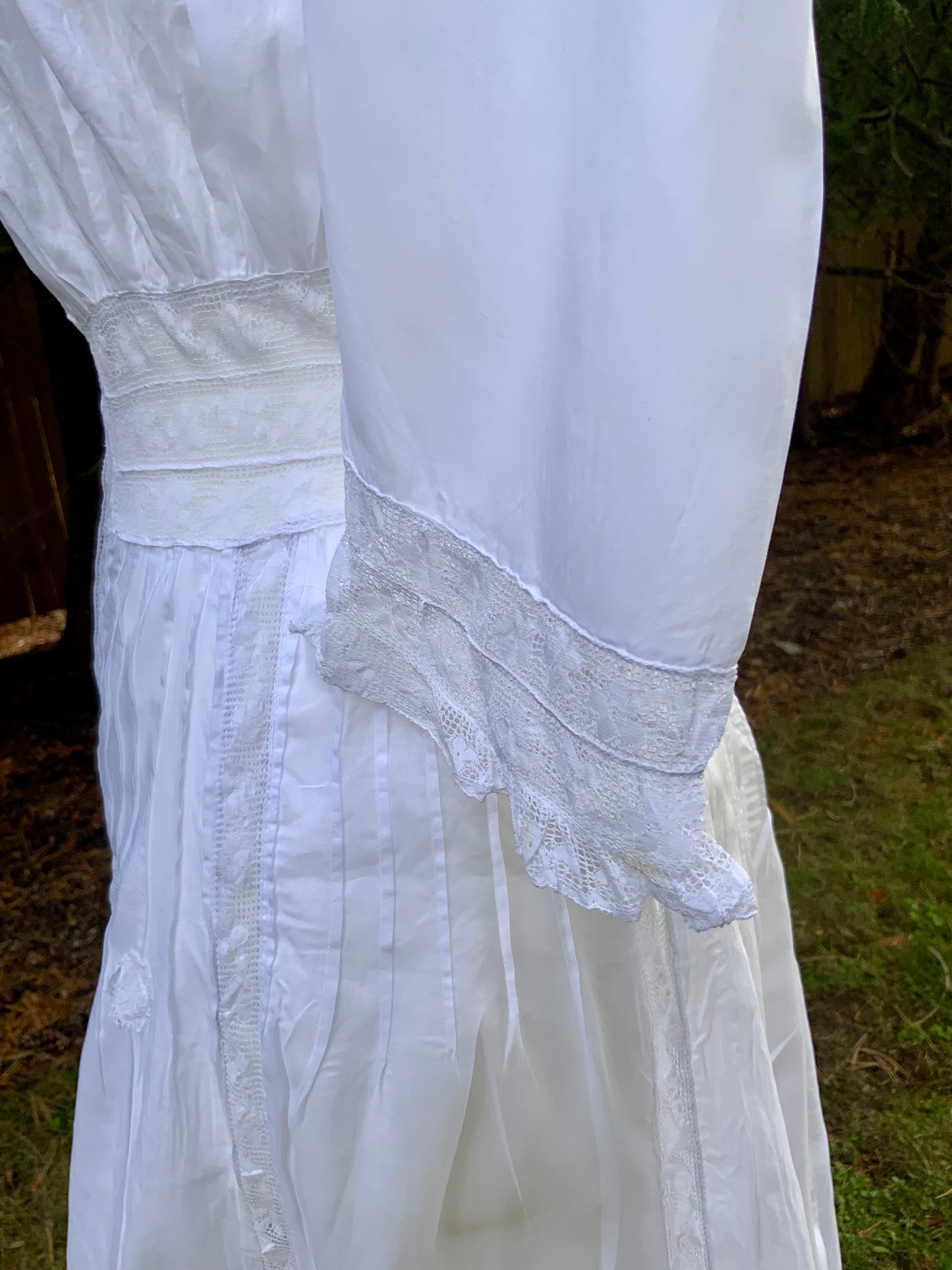 Edwardian White Cotton Lace Tea Dress c.1908–1914 — Pintucks, Lace Inserts - ED37