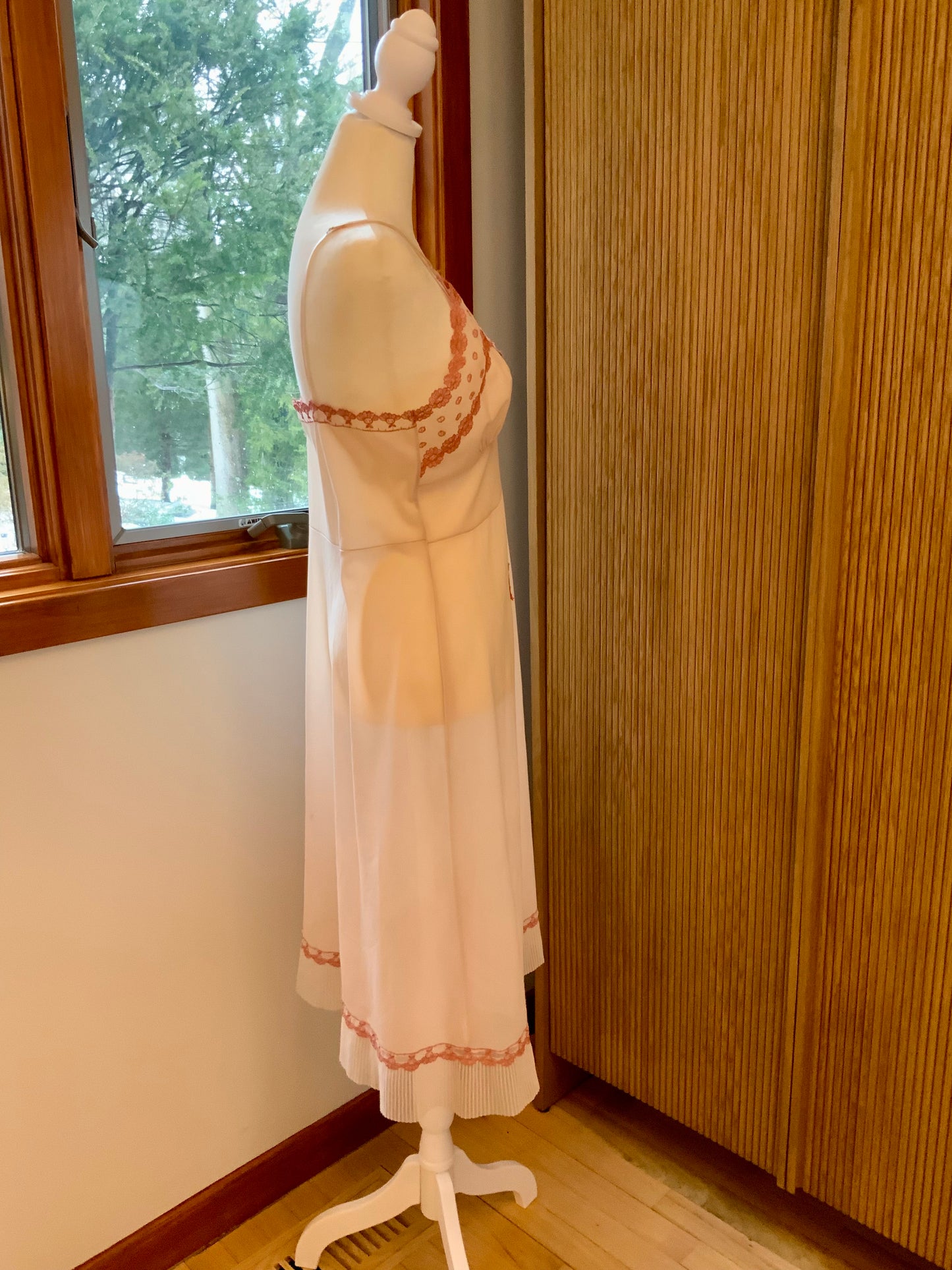 Hand Dyed Vintage 1970s Nylon Chiffon Slip Dress Lace Trim Empire Waist Sheer Romantic Nightgown- 50BR