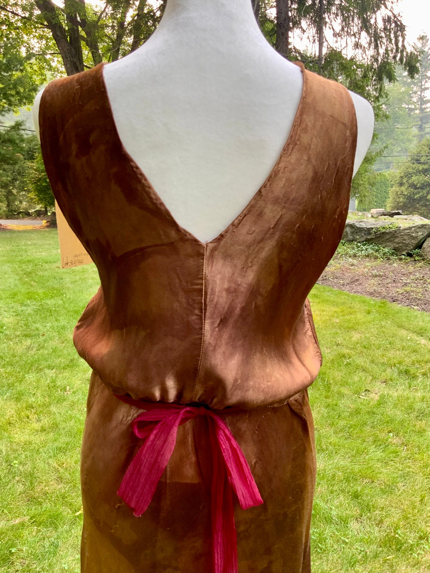 1930s Hand Dyed Silk Slip Dress Chocolate Brown Bias Cut Art Deco Embroidered Bodice OOAK
-40BK