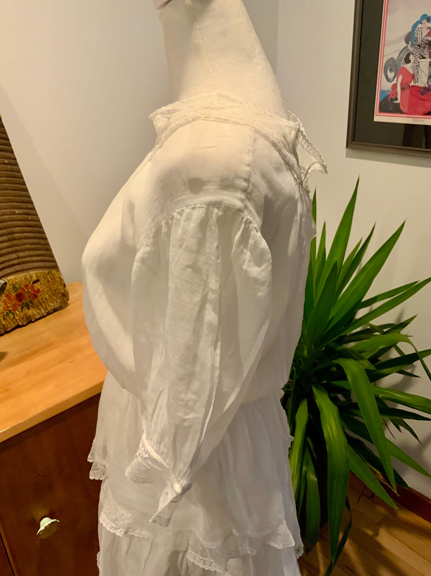 Edwardian White Cotton & Lace Tiered Tea Dress | Antique 1910s Lingerie Gown - ED31