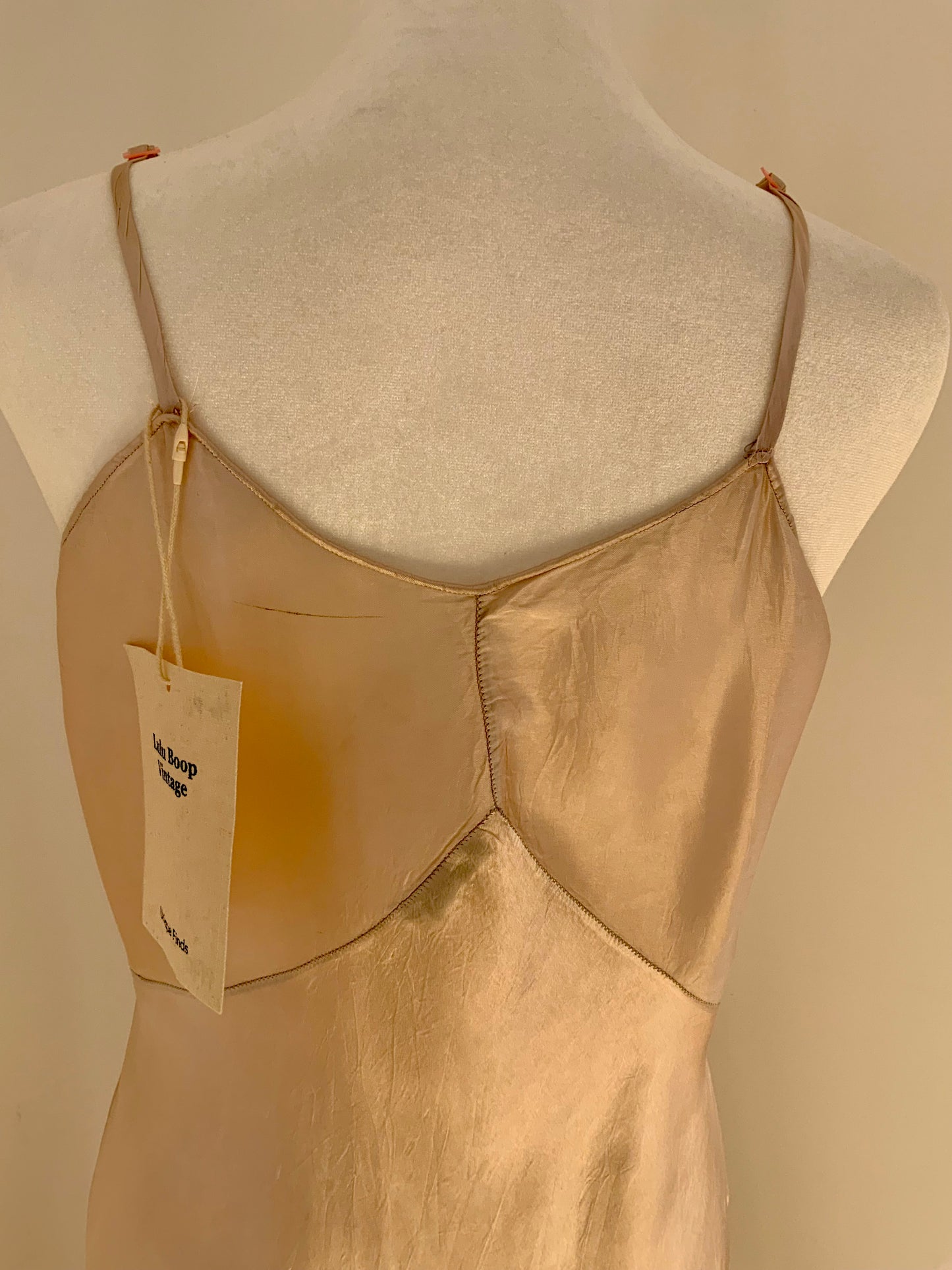Vintage Silk Slip Dress – Hand Dyed Champagne and Grey with Lace Bodice & Satin Ribbon
 - 40Pi