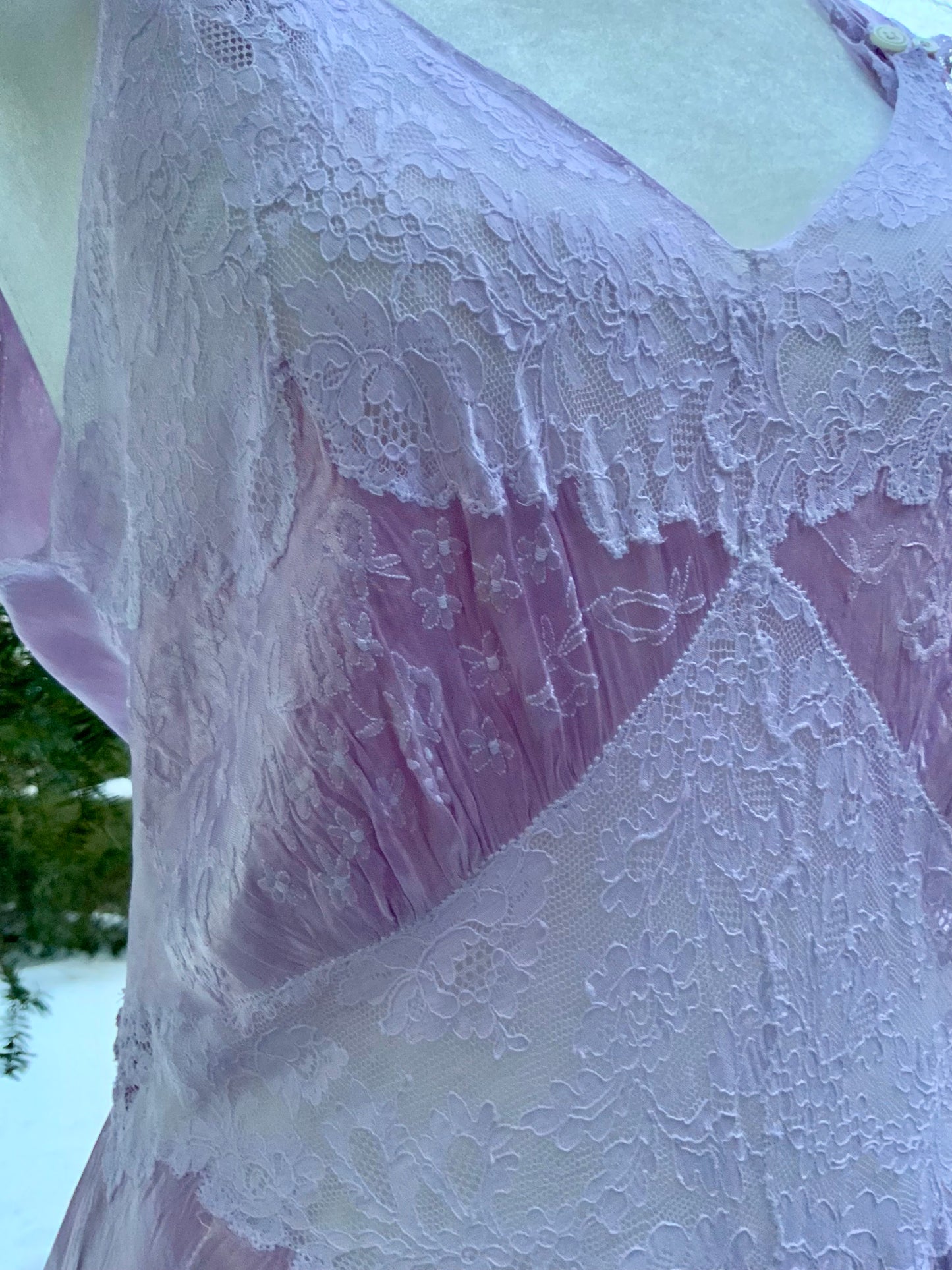 1970s Lilac Satin & Lace Gown – Hand Dyed Romantic Vintage Maxi Dress
 - 50V