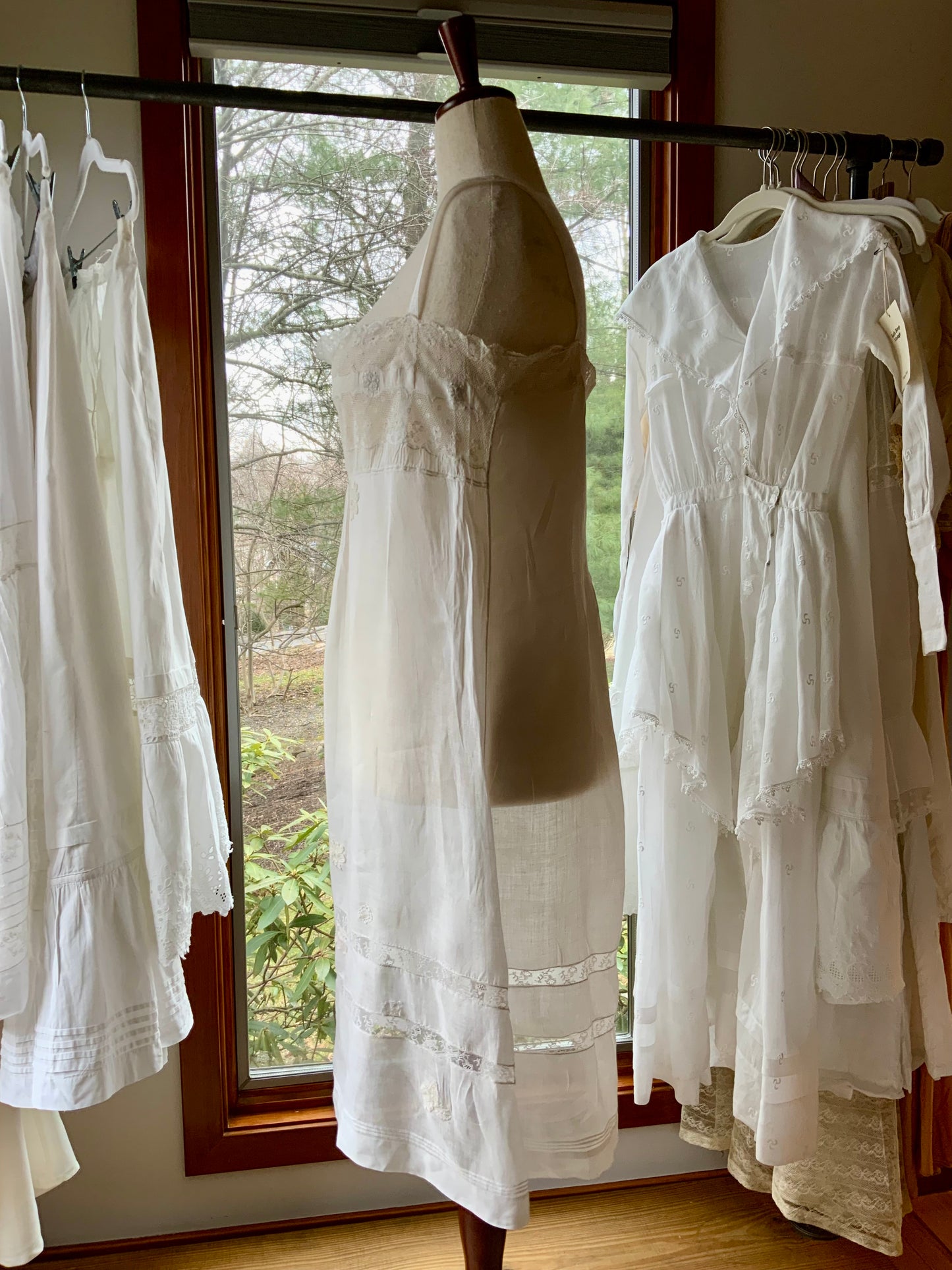 Antique 1910s Cotton Batiste Lingerie Dress with Lace Insertion & Hand Embroidery-ED74