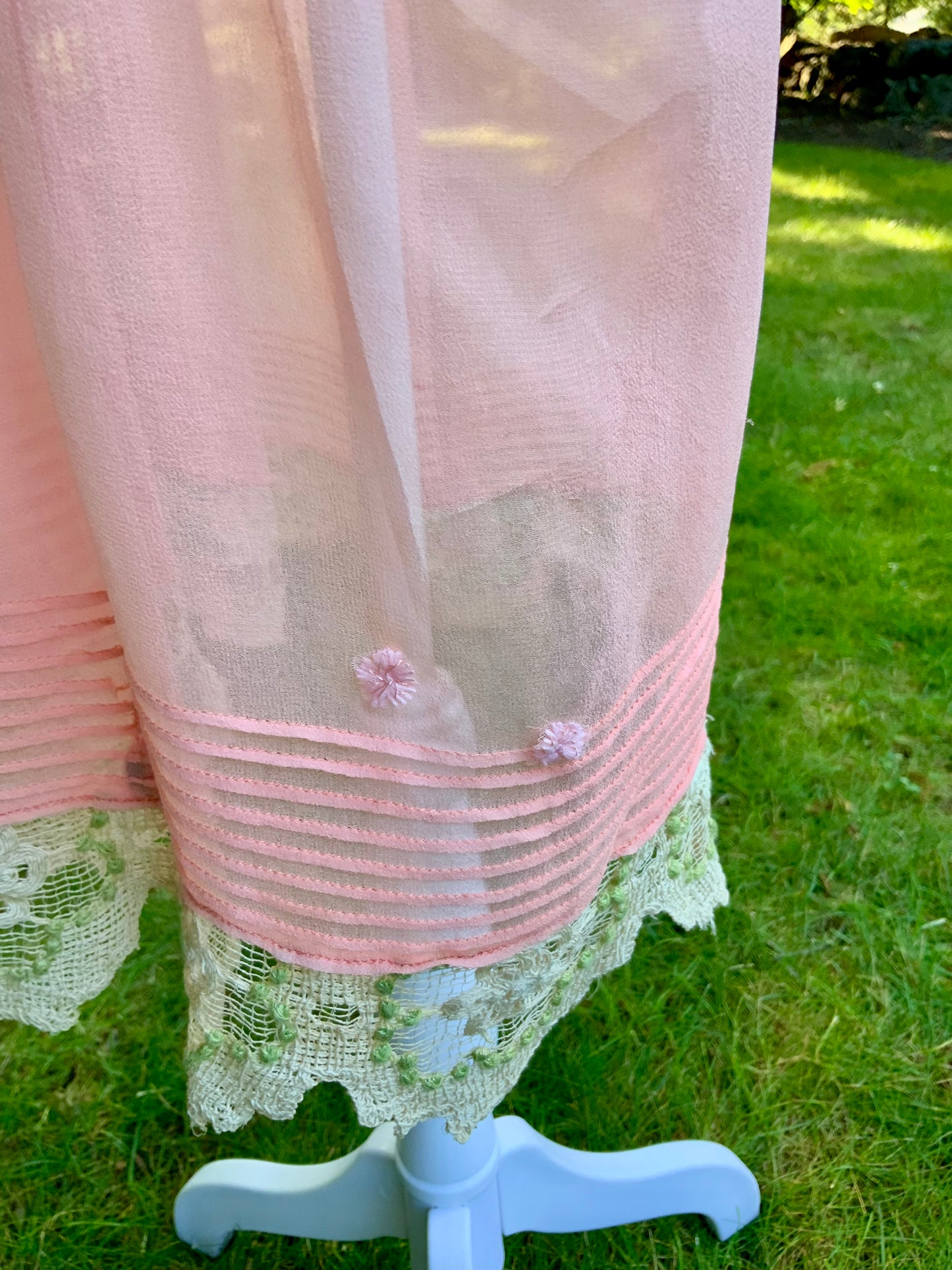 Rare 1920s Silk Chiffon Flapper Dress Art Deco Lace Dress Original Silk Slip Antique Pink Dress Vintage Restored with Vintage Appliqués. 20AS