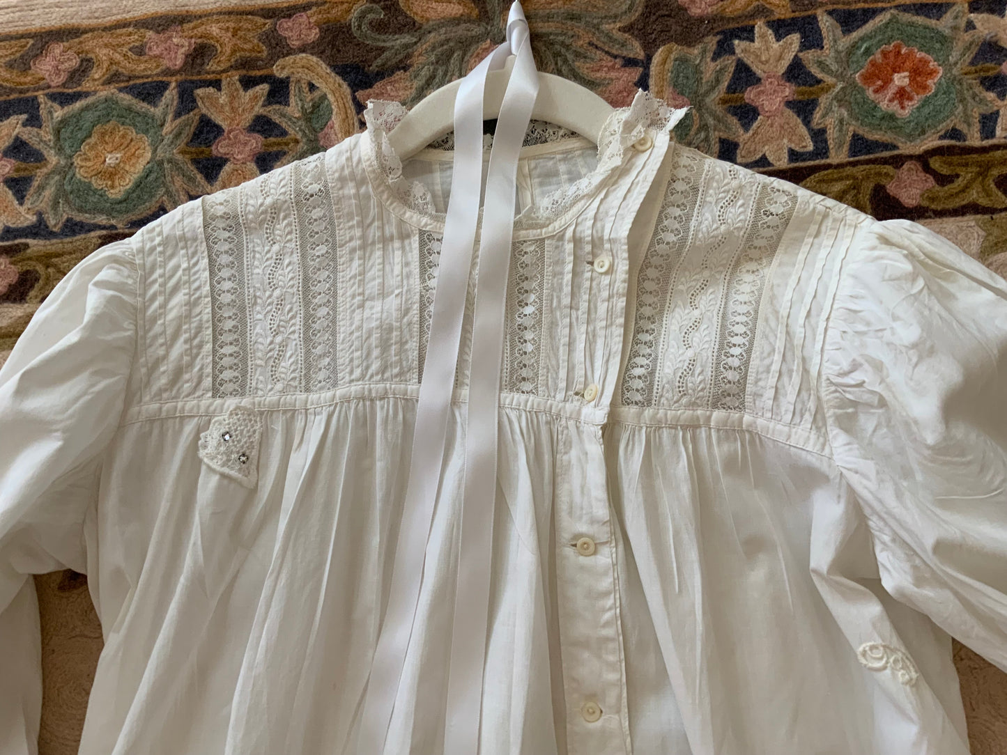 Edwardian White Cotton Lace Tea Dress c.1908–1914 — Pintucks, Lace Inserts - ED37