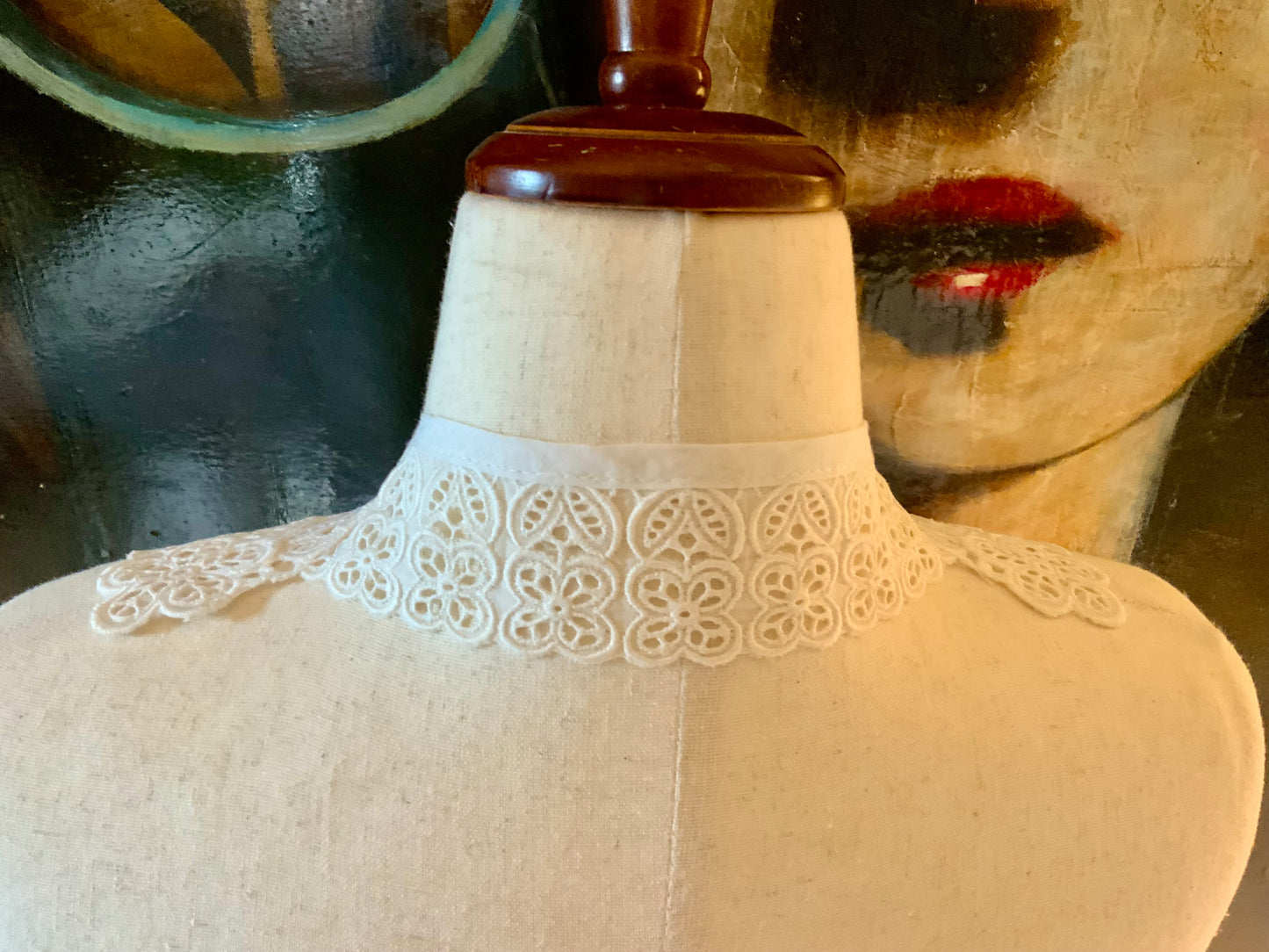 Antique Lace Collar Edwardian Floral Cutwork Collar Handmade Cotton Statement Collar