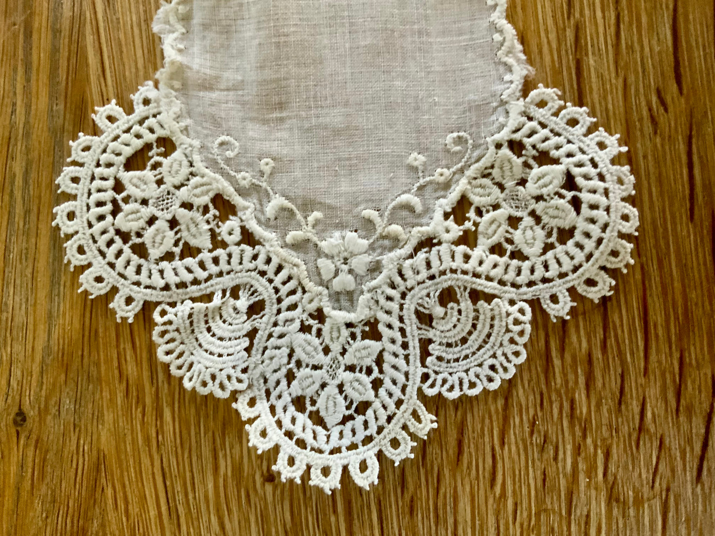 Antique Lace Shoulder Accent with Rosette – Edwardian Lace Appliqué, Asymmetrical Couture Piece