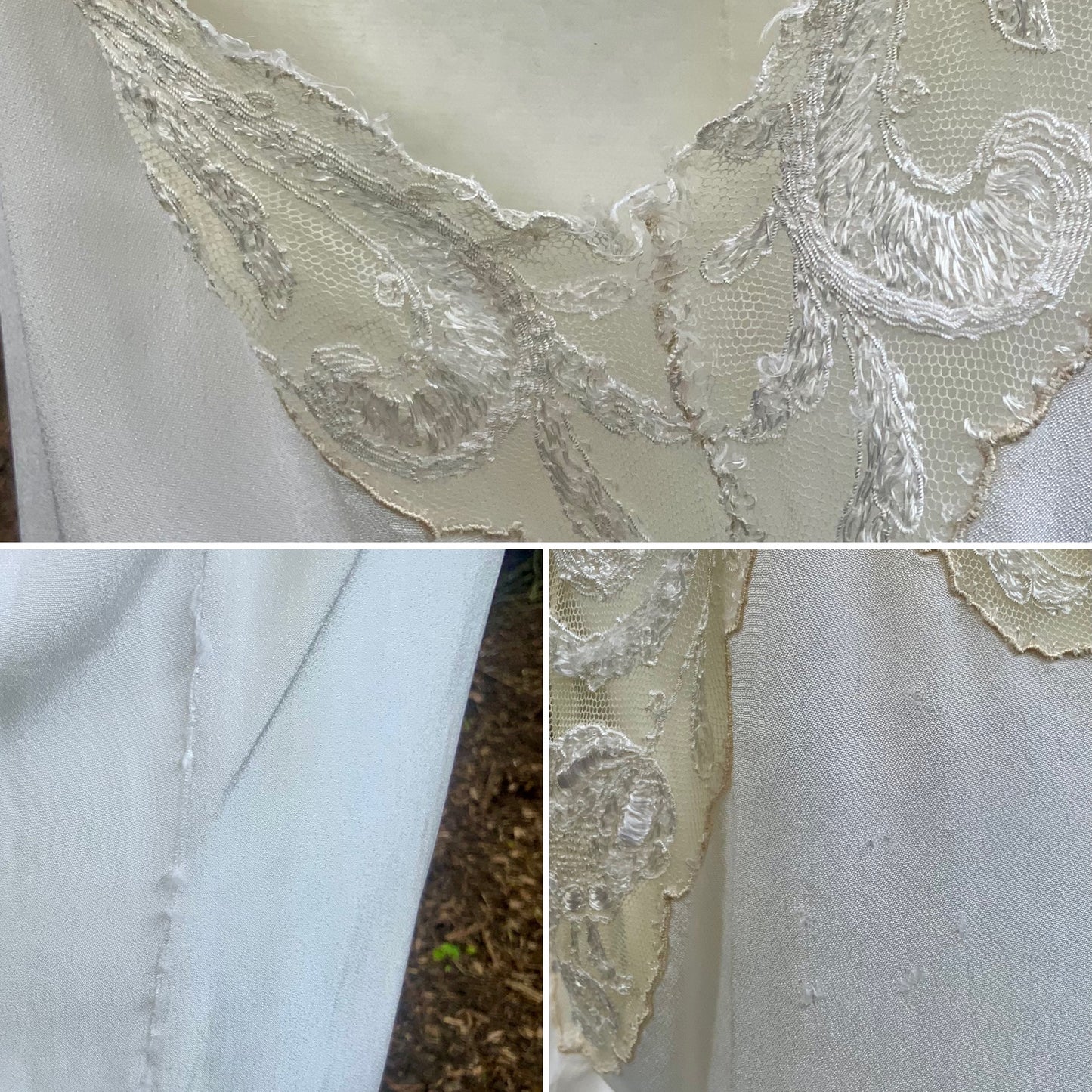 1930s Pure Silk Bridal Slip Dress Lace Bias Cut Wedding Gown Lingerie S/M-30BX