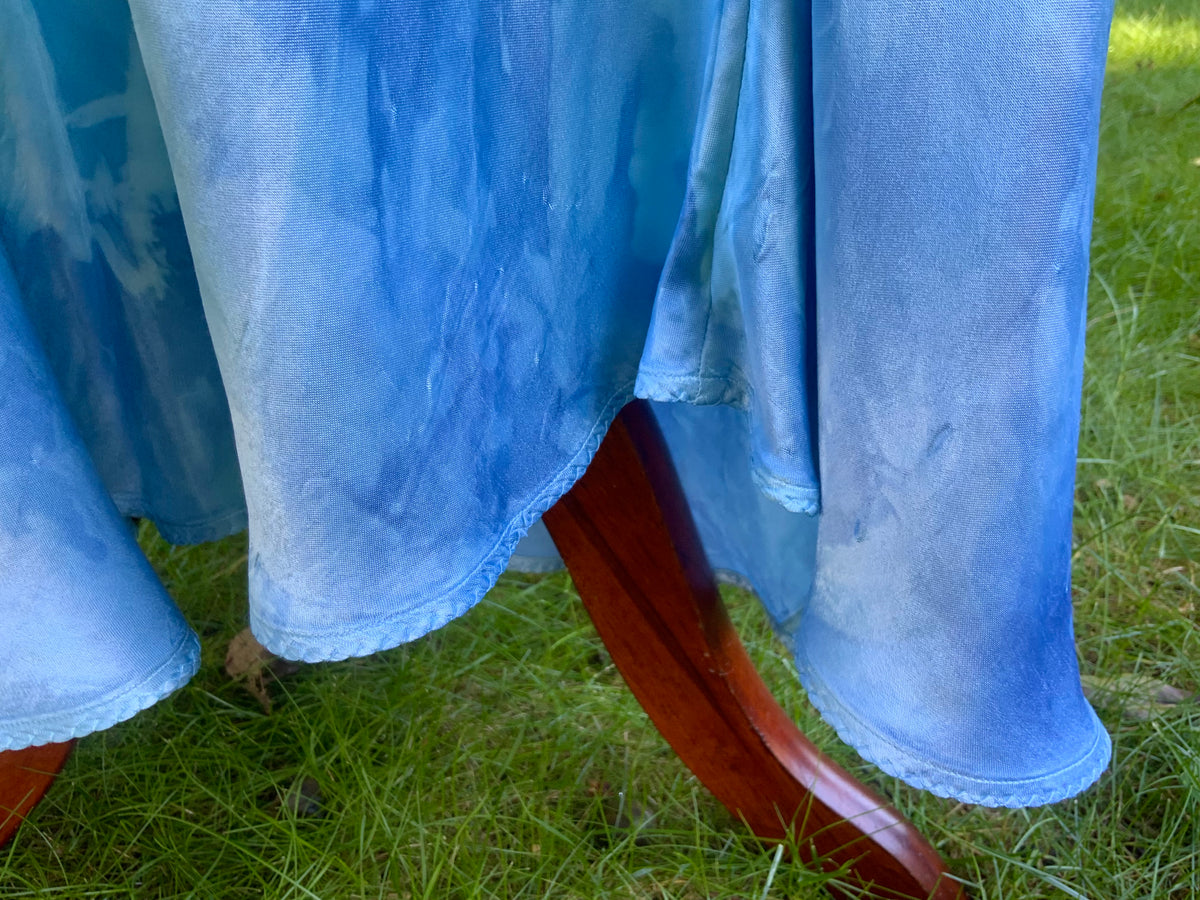 1930s Hand Dyed Blue Bias Cut Satin Nightgown with Lace.40BZ