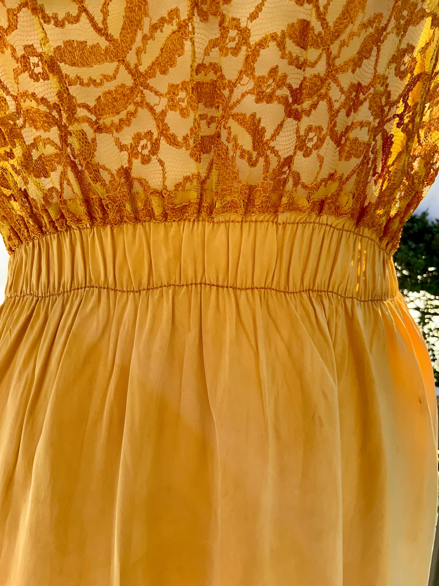 Hand-Dyed 1930s–40s Silk Chiffon Lace Nightgown – Golden Sunset-30BD