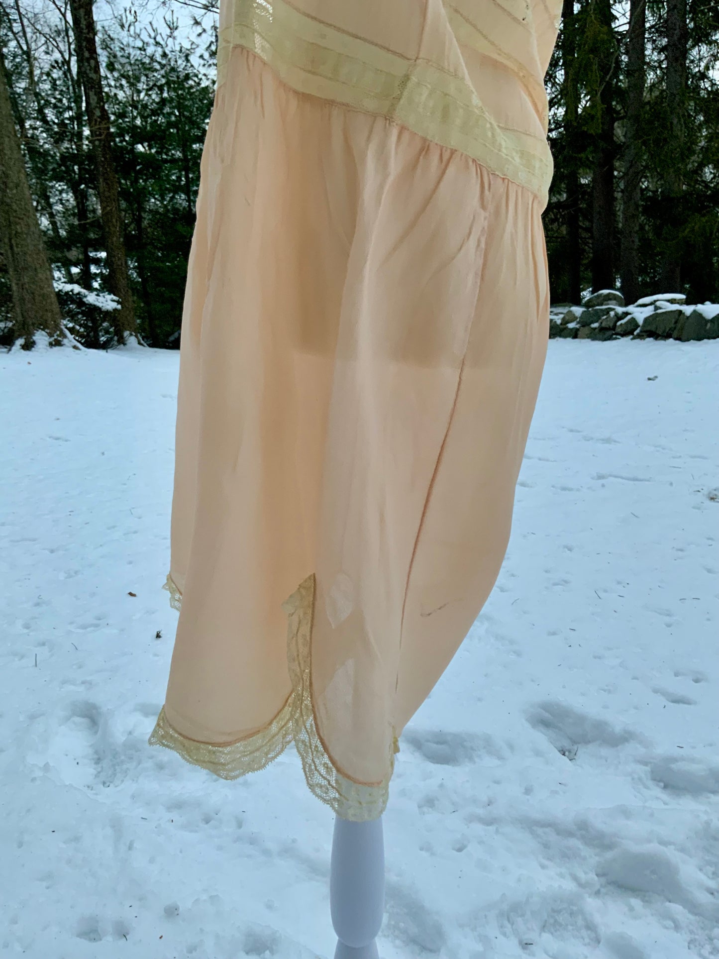 Circa 1912–1918 Blush Pink Silk Chiffon Teddy with Antique Lace – Edwardian Boudoir Lingerie-ED47