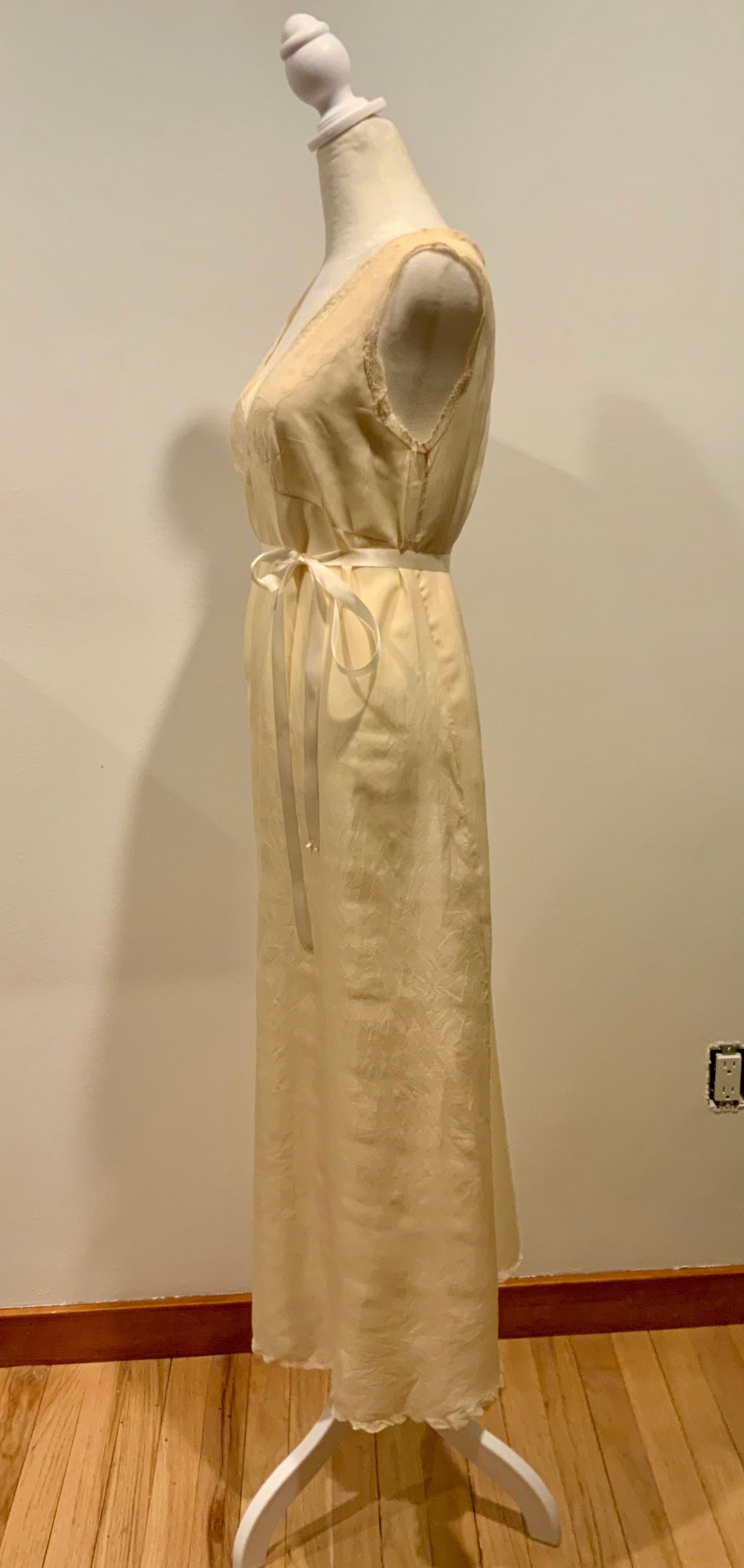 1920s–30s Pure Silk Lace Bias Cut Bridal Nightgown | Antique Monogrammed Trousseau Dress-20AV