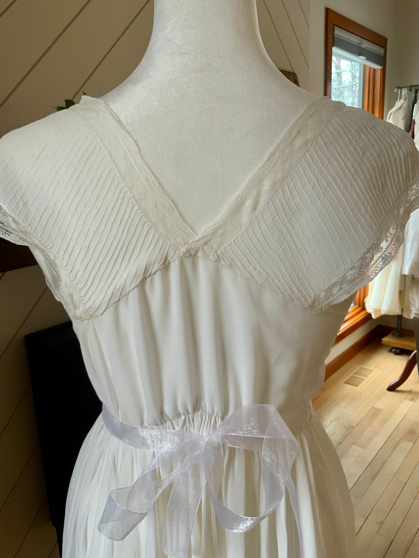 1930s Chiffon Lingerie Dress — Antique Ivory Embroidered Boudoir Gown with Butterfly Motif-30BE