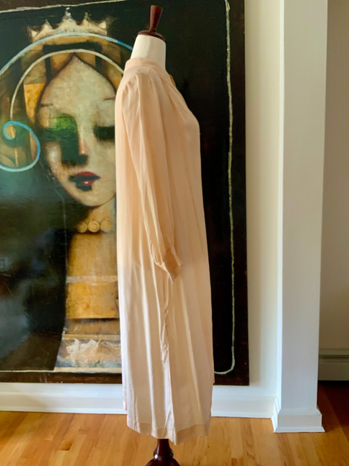 Long Sleeve Silk Nightgown Embroidered - 20s