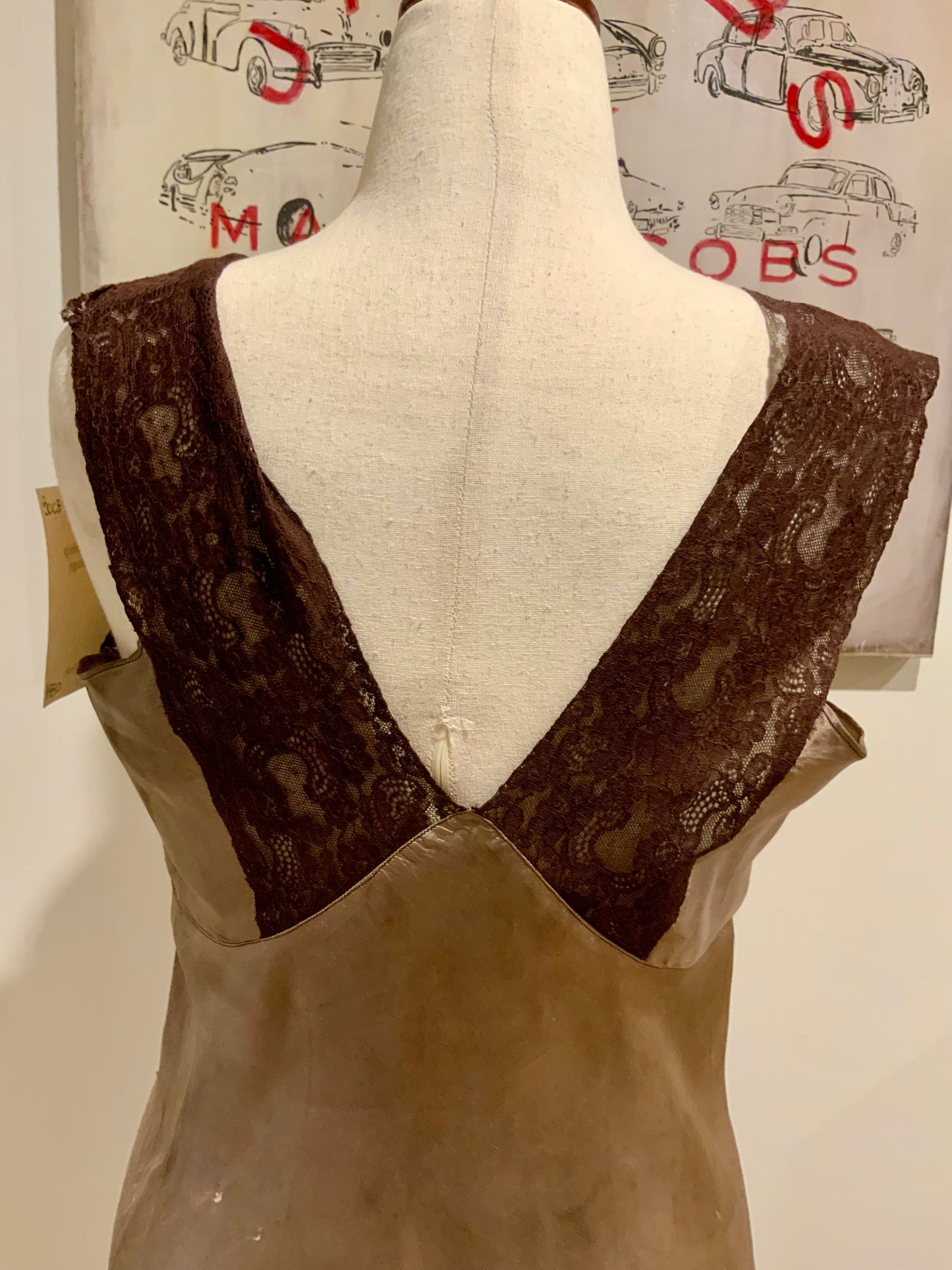 Hand Dyed 1930s-40s Bias Cut Satin Slip Dress | Chocolate Lace | Old Hollywood Lingerie
-30CB