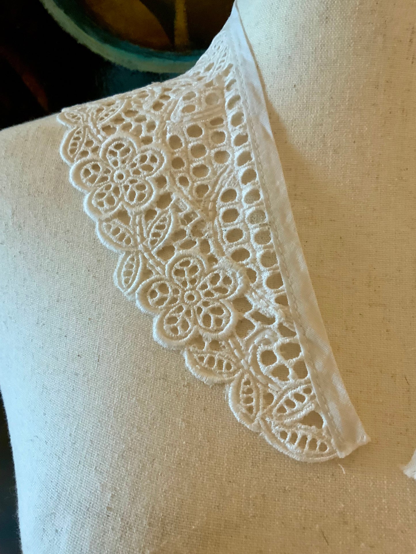 Antique Lace Collar Edwardian Floral Cutwork Collar Handmade Cotton Statement Collar