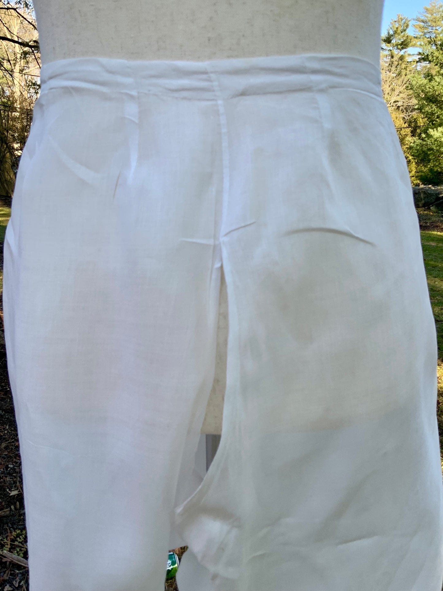 Antique Edwardian Split Drawers Bloomers – White Cotton Lingerie Pants with Hand Embroidery & Lace Hem – Early 1900s-ED71