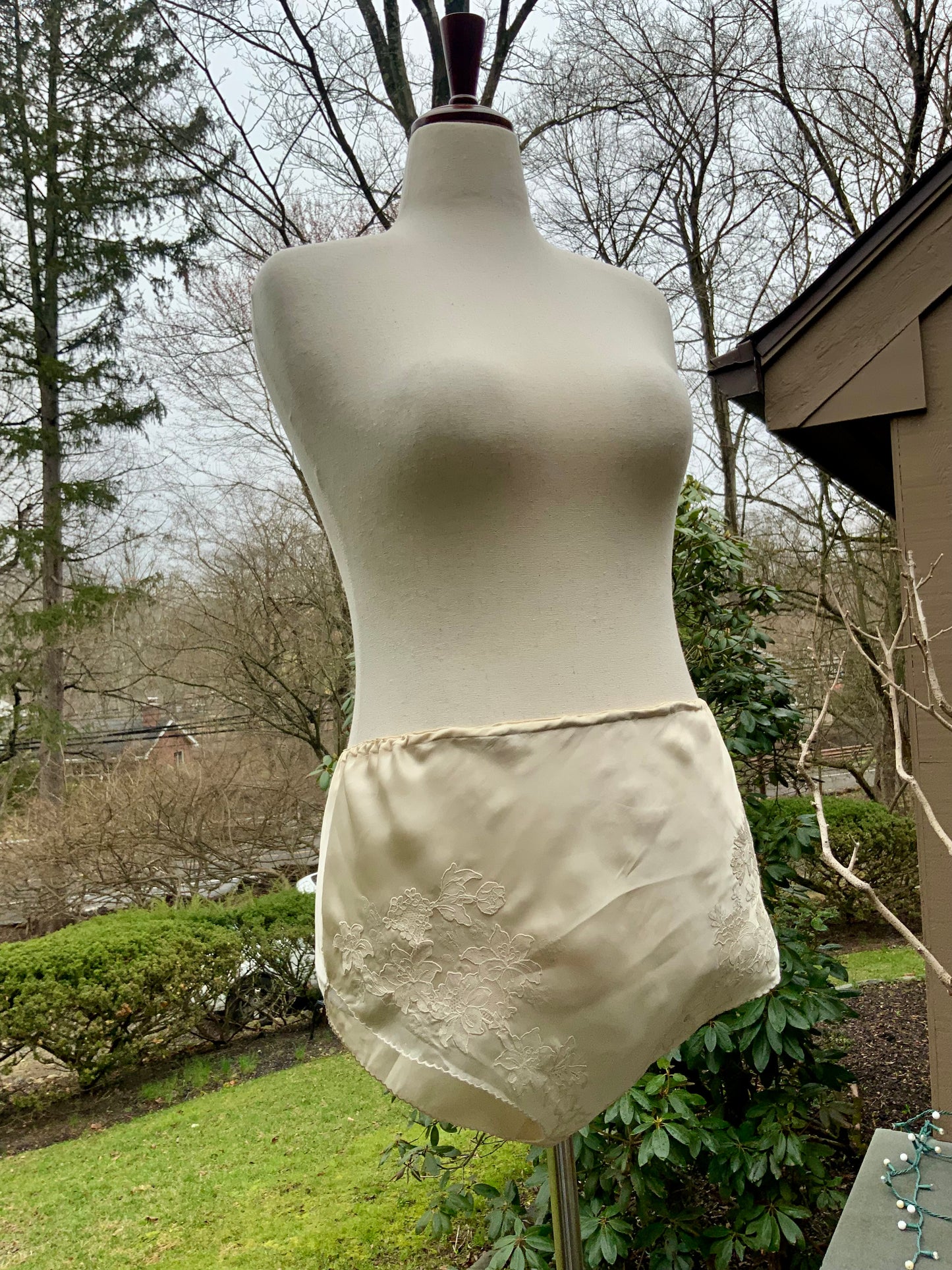 Antique Silk Tap Pants Bloomers Embroidered Lace Edwardian Lingerie Ivory Silk Panties-20AH