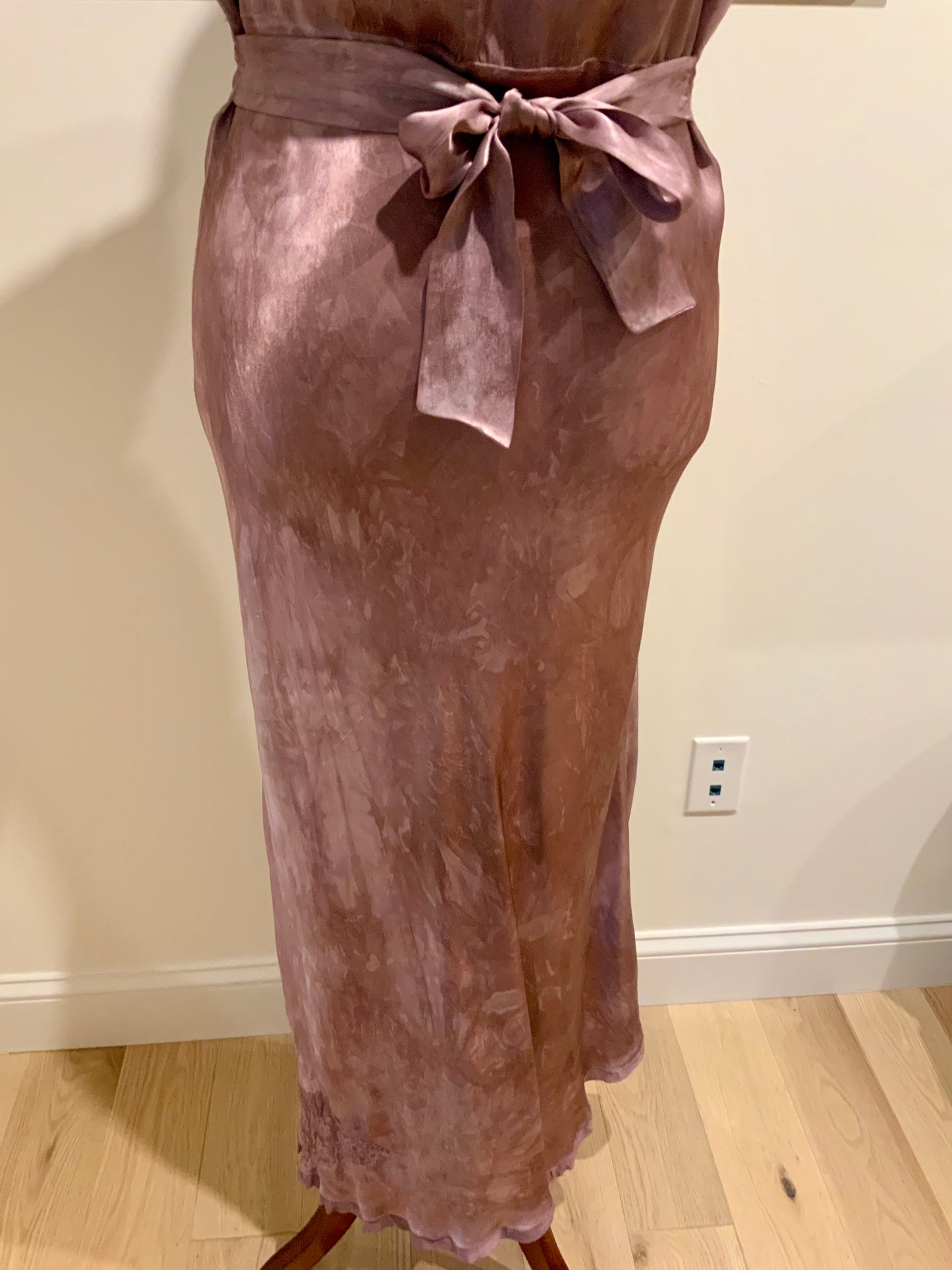 1930s Hand Dyed Mauve Bias Cut Evening Dress. Restyled Vintage Satin Gown.Embroidered Tulle.Lulu Boop Vintage-30CW