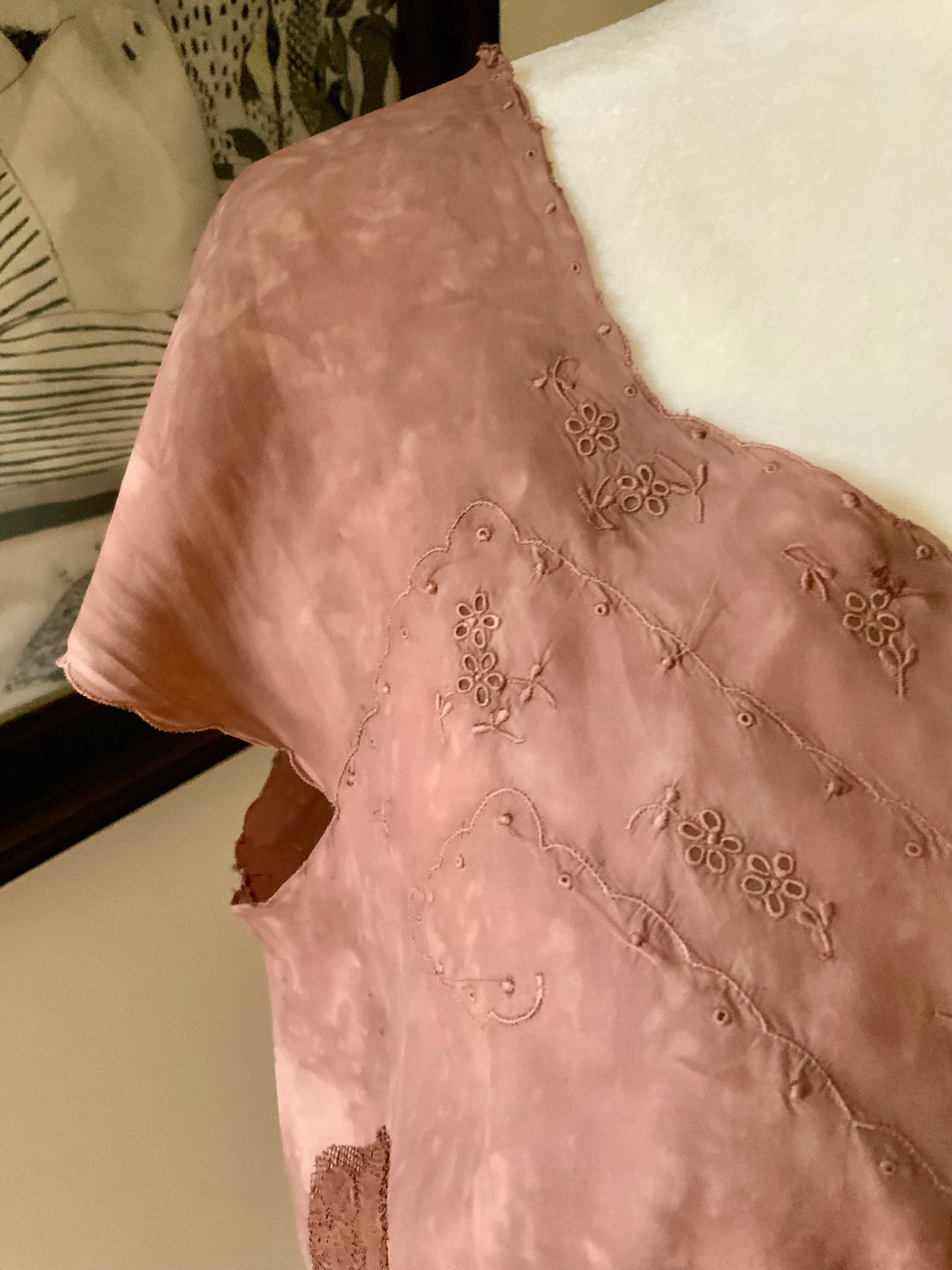 1930s Hand Dyed Silk Dress | Artistically Restored Vintage Lace Appliqué Dress-30DE