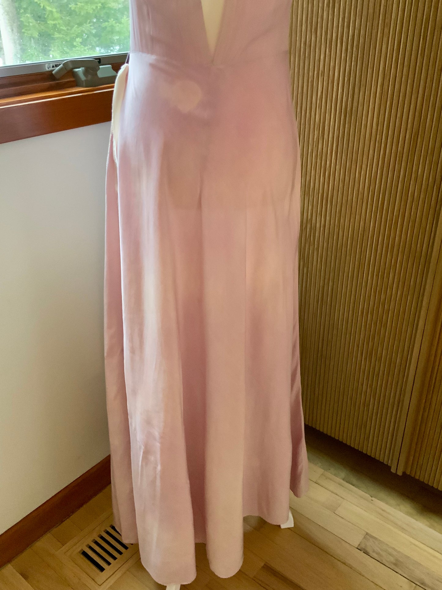 70s does 30s Hand Dyed Vintage Silk Slip Dress Bias Cut Pintuck Embroidered Open Back Romantic Nightgown
 - 40AU