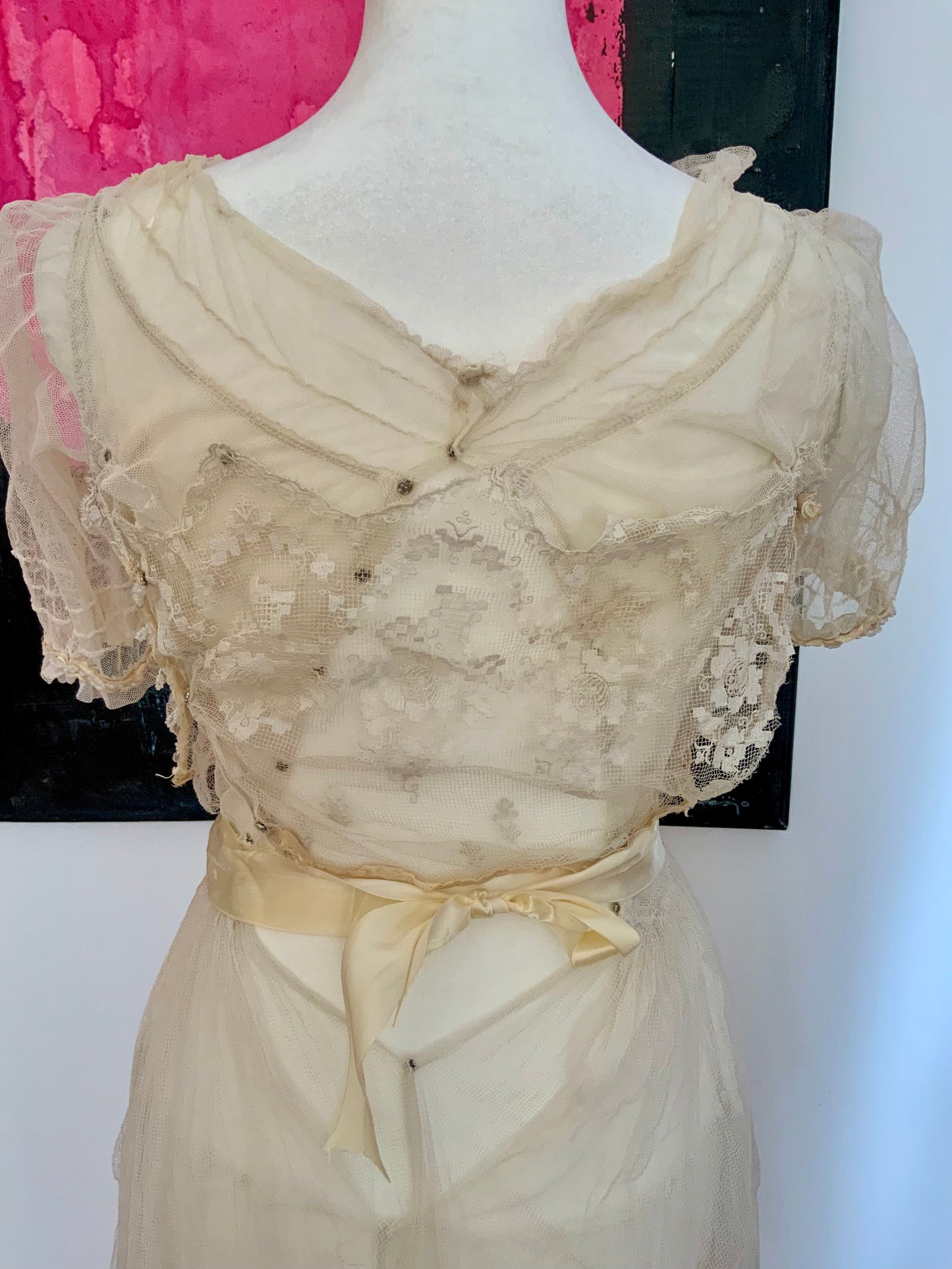 Antique Tulle Dress -Filet Lace – Early 1900s – ED40