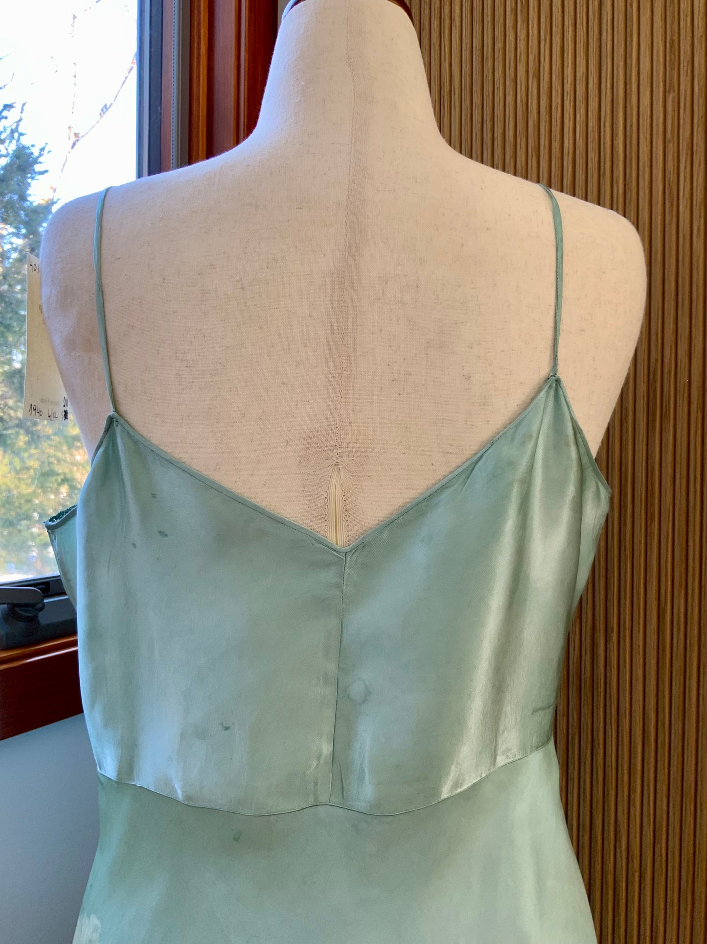 1930s–1940s Hand-Dyed Silk Satin Embroidered Slip Dress-40AN