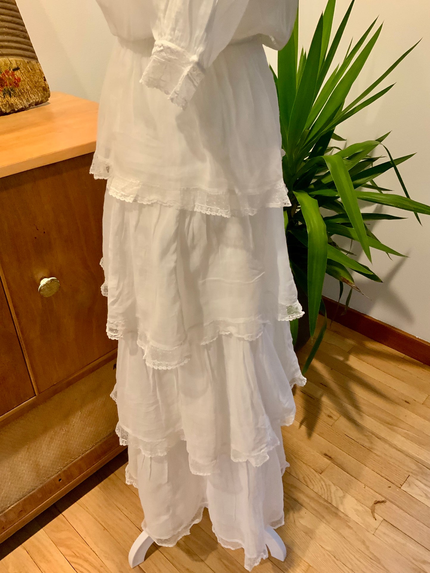 Edwardian White Cotton & Lace Tiered Tea Dress | Antique 1910s Lingerie Gown - ED31