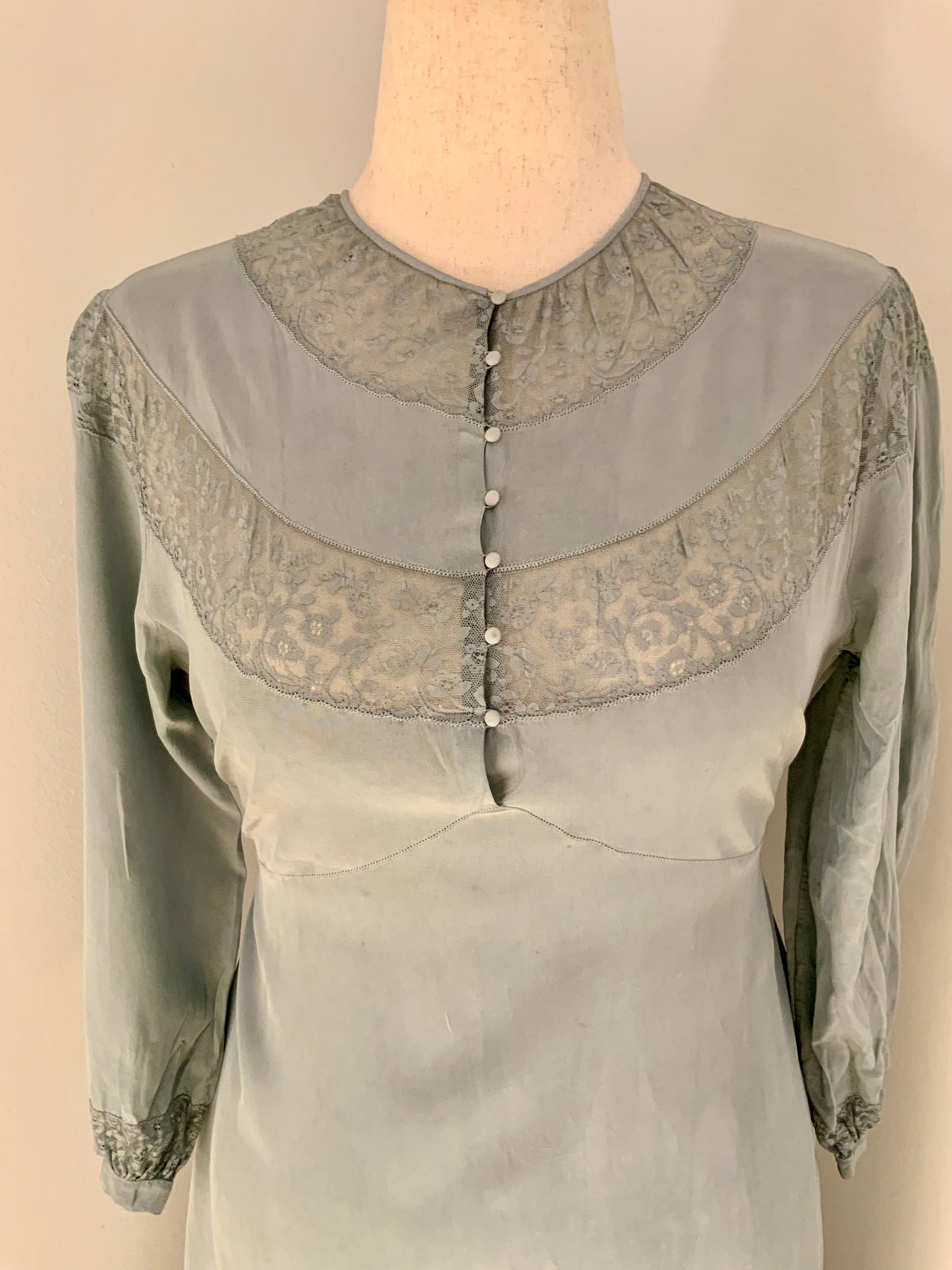 Hand Dyed Vintage Sheer Nightgown Dress – Sage Green Ombré – Lace Detail – One of a Kind
- 30Z