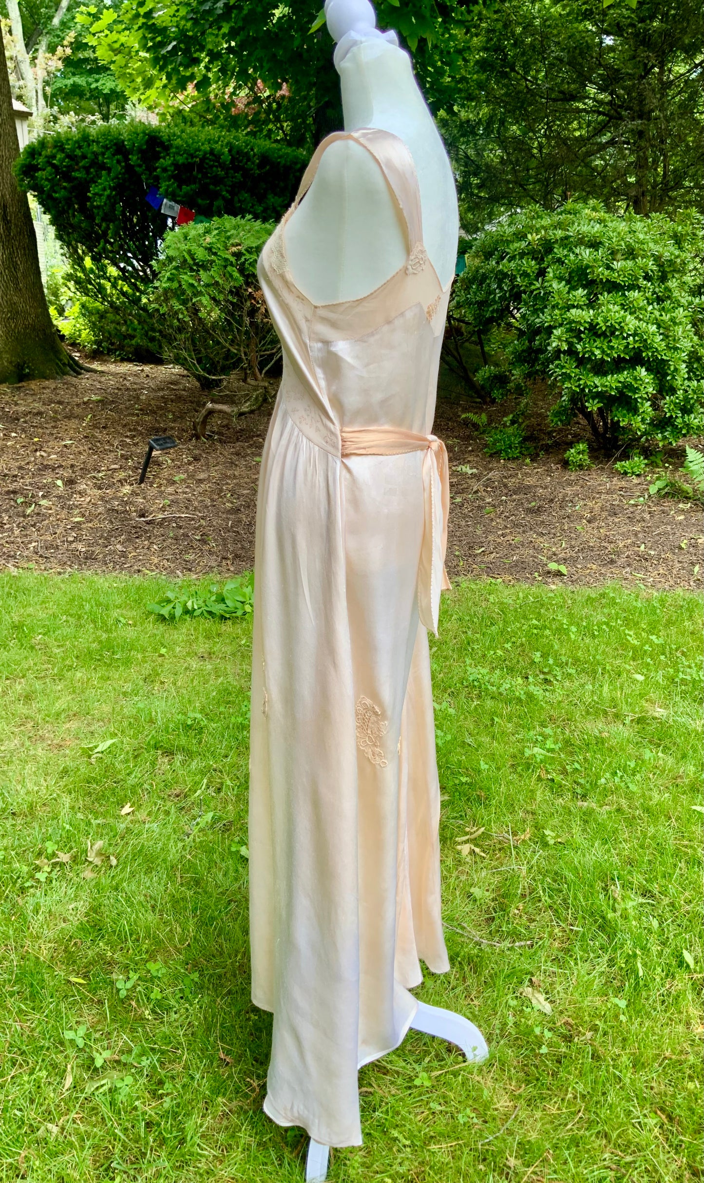 1930s Silk Chiffon Hostess Gown | Blush Pink Boudoir Dress | Restored Antique Lingerie.Tea Dyed-30D