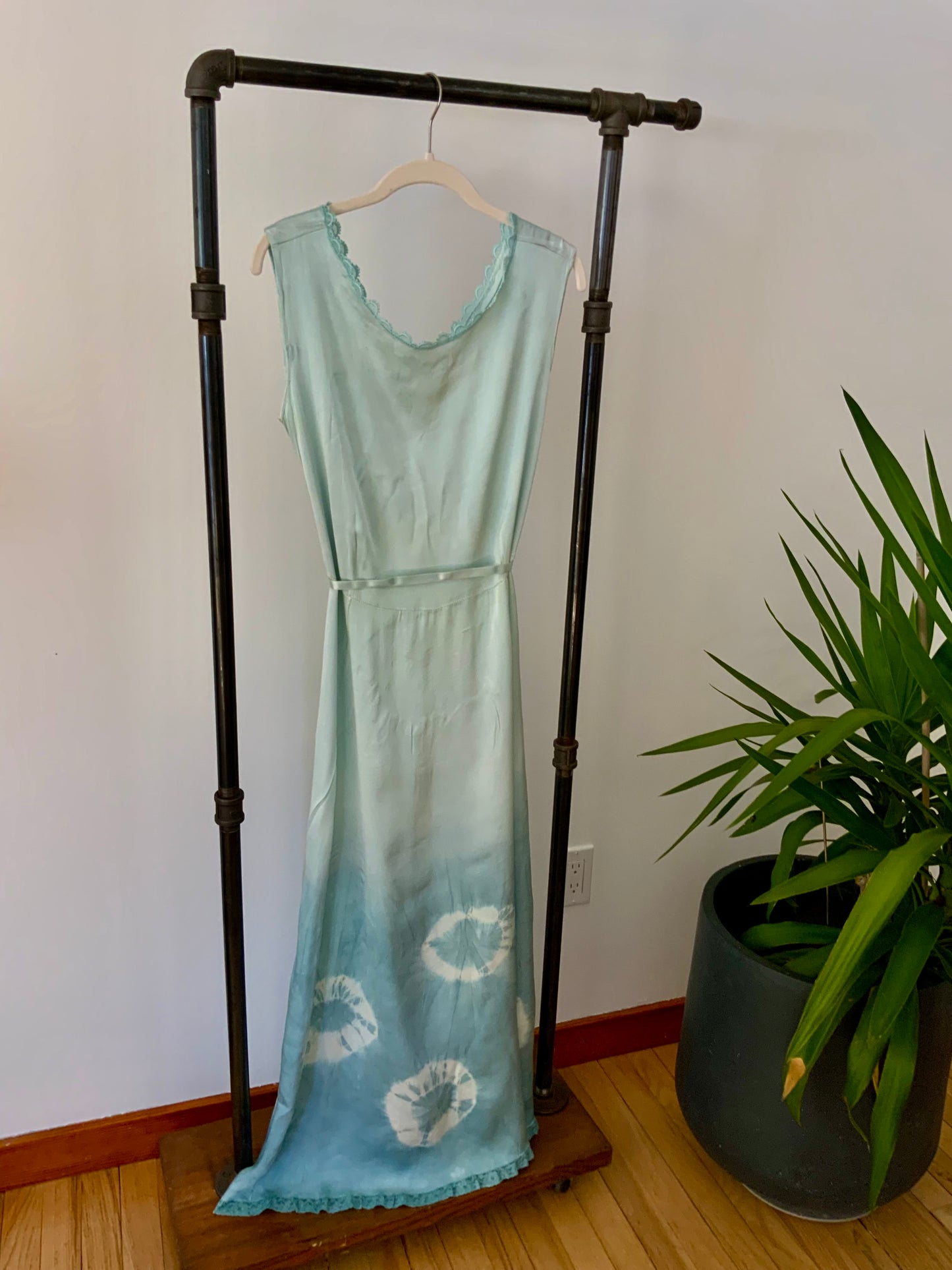 Antique 1930s Silk Chiffon Lingerie Gown – Hand Dyed Aqua -30BE