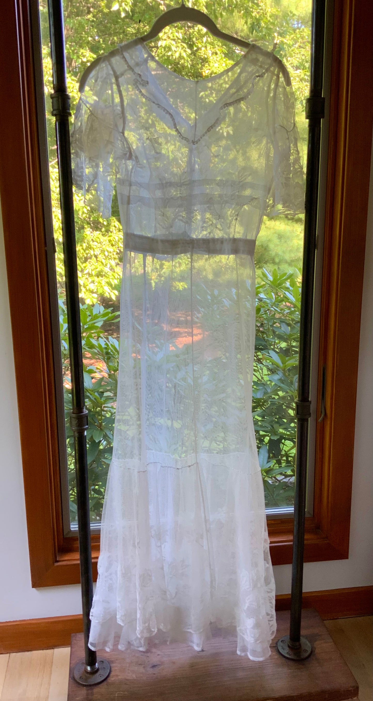 1930s Sheer White Tulle Lace Dress Vintage Bridal Dress Romantic Wedding Dress Floral Tulle Gown Ethereal Dress- Iconic -30DN