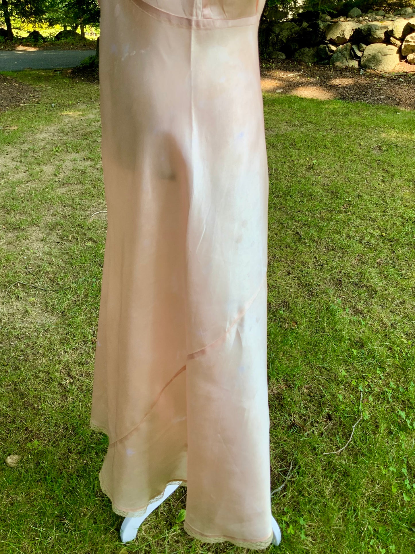 1940s Vintage Peach Satin Slip Dress Embroidered Floral Bodice Restored Bridal Boudoir Nightgown.40CG