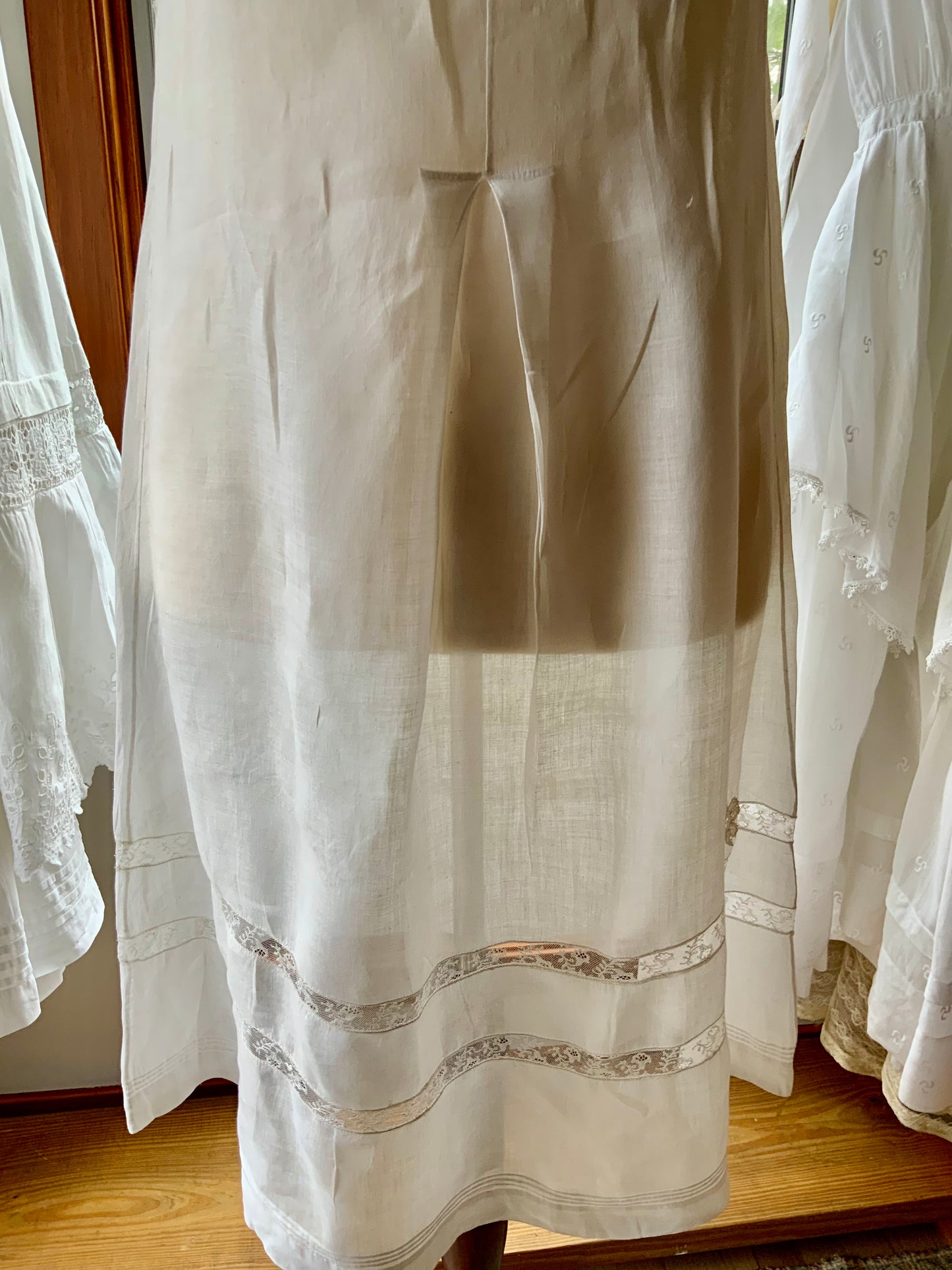 Antique 1910s Cotton Batiste Lingerie Dress with Lace Insertion & Hand Embroidery-ED74