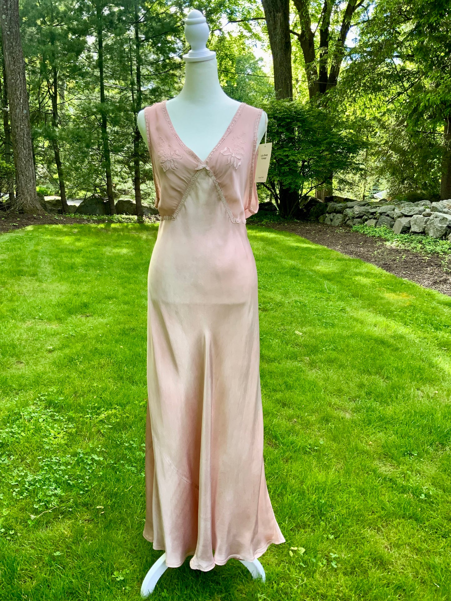 One of a Kind Hand Dyed 1930s Silk Satin Gown | Peach Nude Antique Slip Dress-30CE